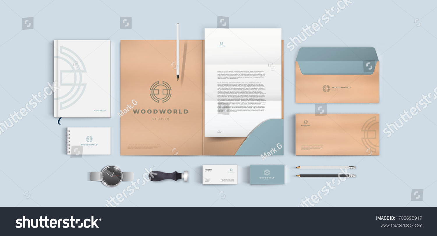 Creative corporate style for wood or furniture company. Vector branding identity template set. #1705695919