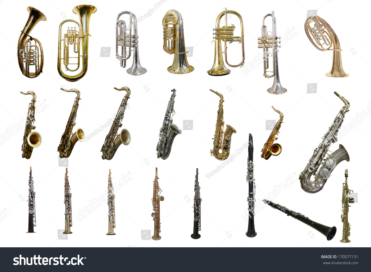 The image of wind instruments isolated under a white background #170577131