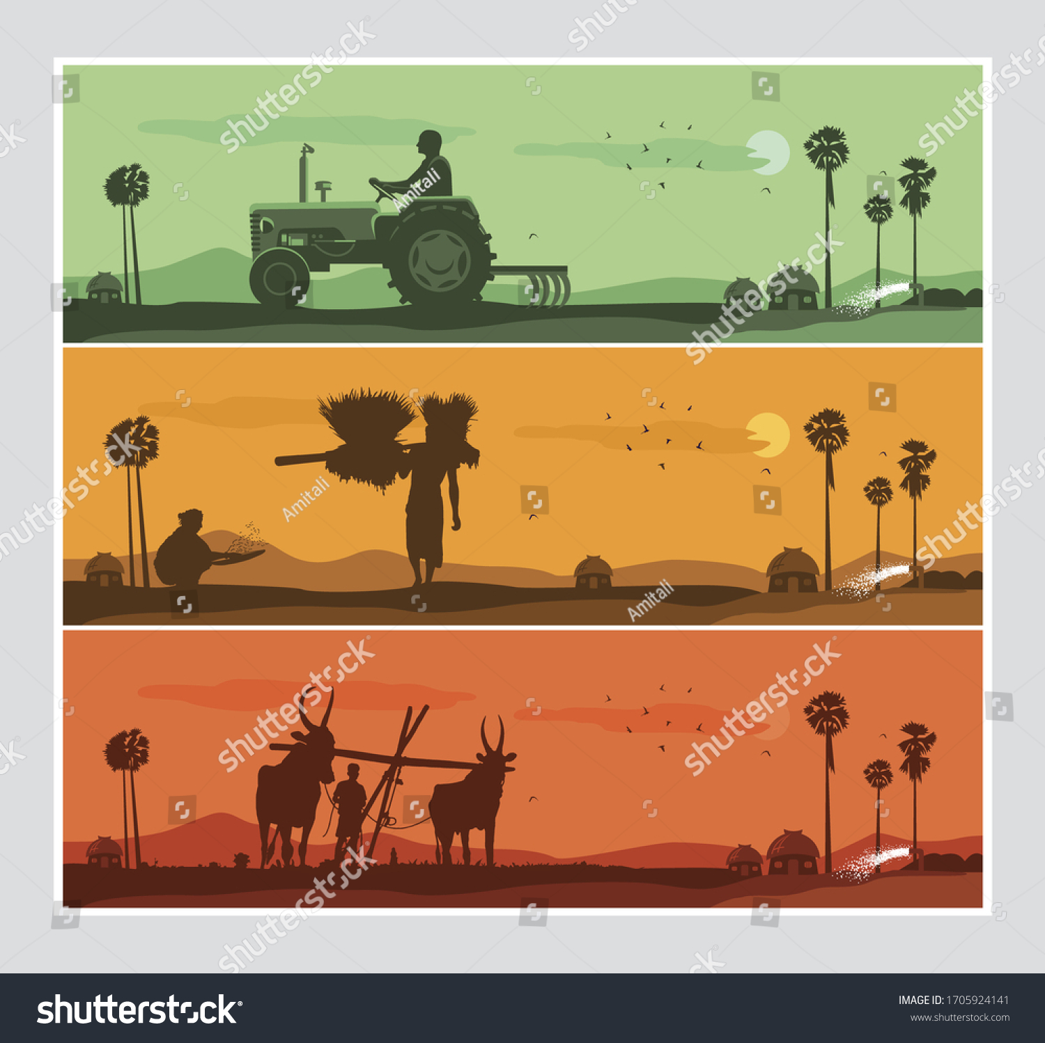 illustration of Indian agriculture with indian farmer #1705924141