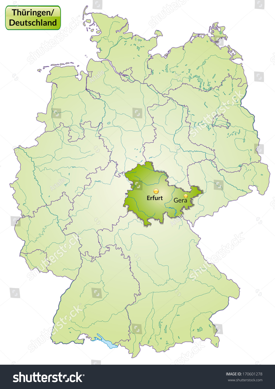 Map of thuringia with main cities in green - Royalty Free Stock Photo ...