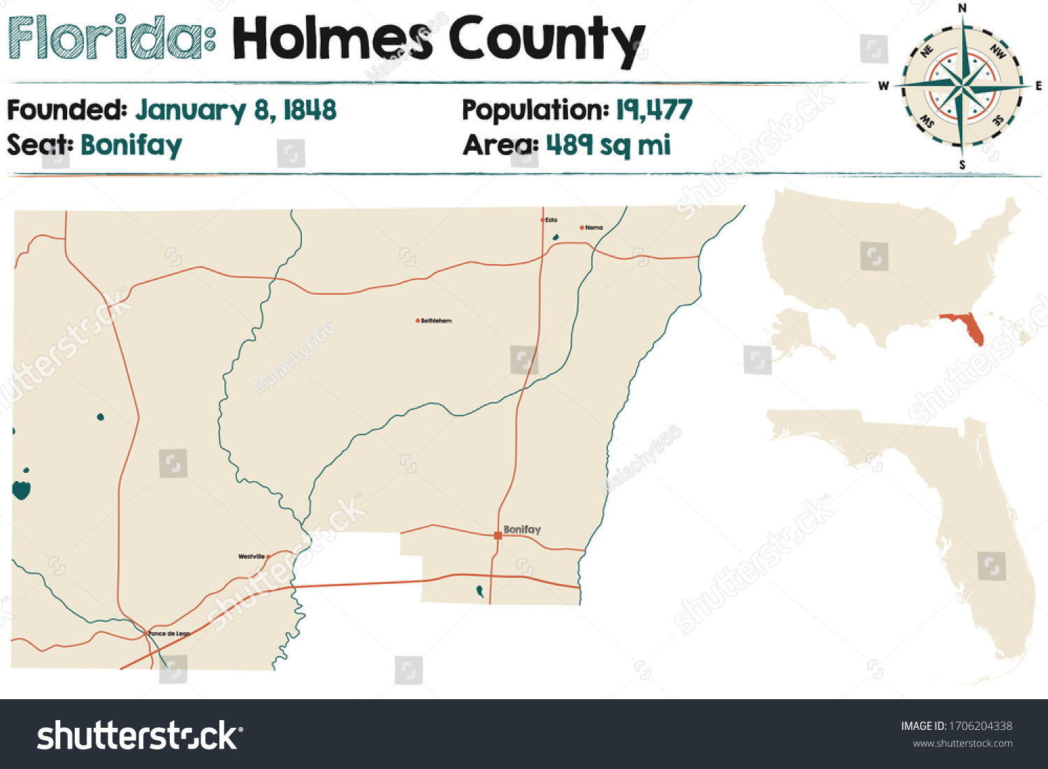 Large And Detailed Map Of Holmes County In Royalty Free Stock Vector 1706204338 6063