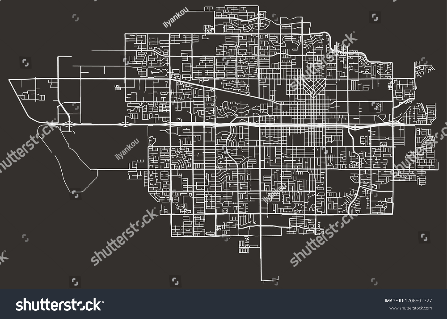 Visalia, California, USA map of roads and - Royalty Free Stock Vector ...