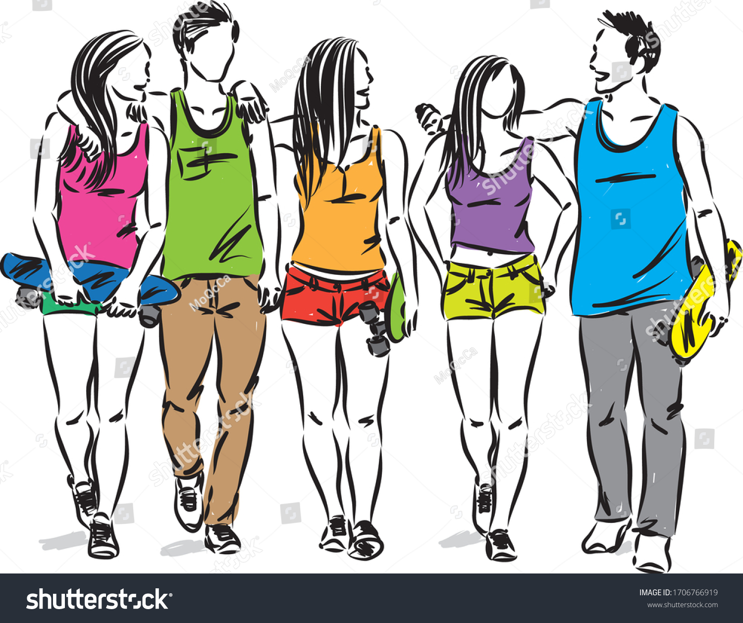 group of teenagers having fun together vector - Royalty Free Stock ...