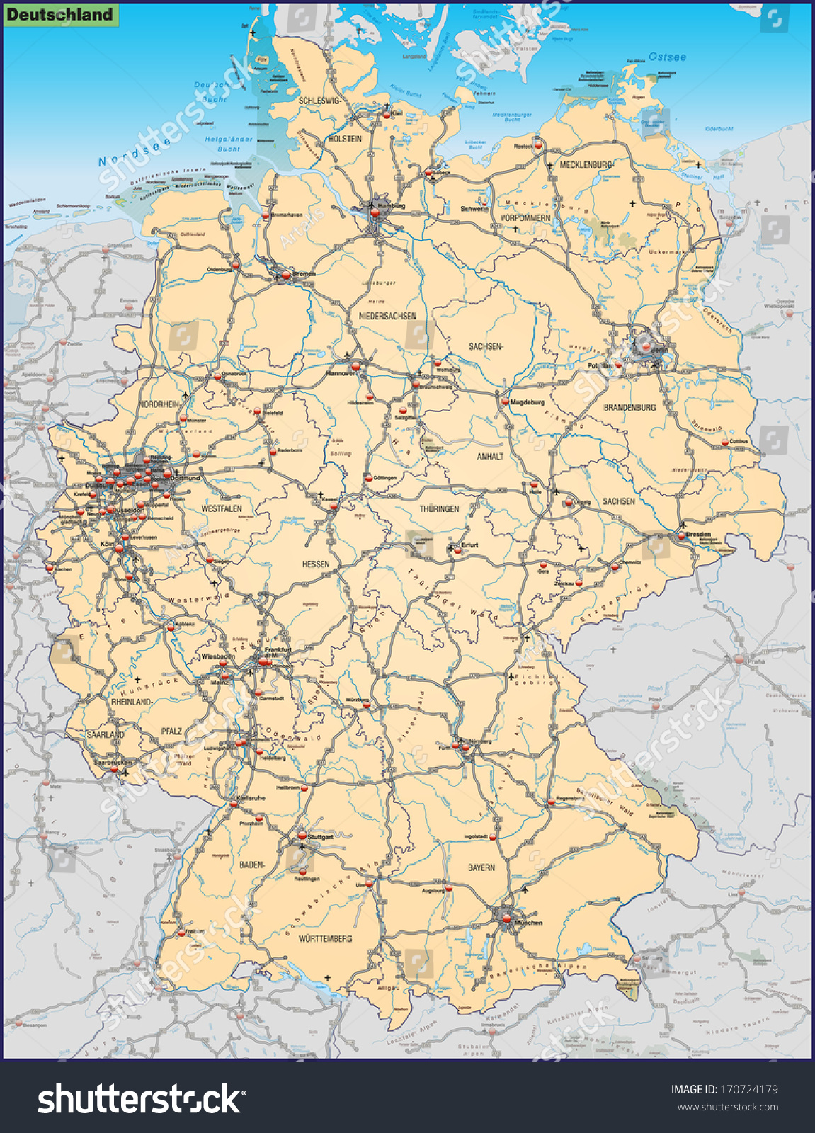 Map of Germany with highways in pastel orange - Royalty Free Stock ...