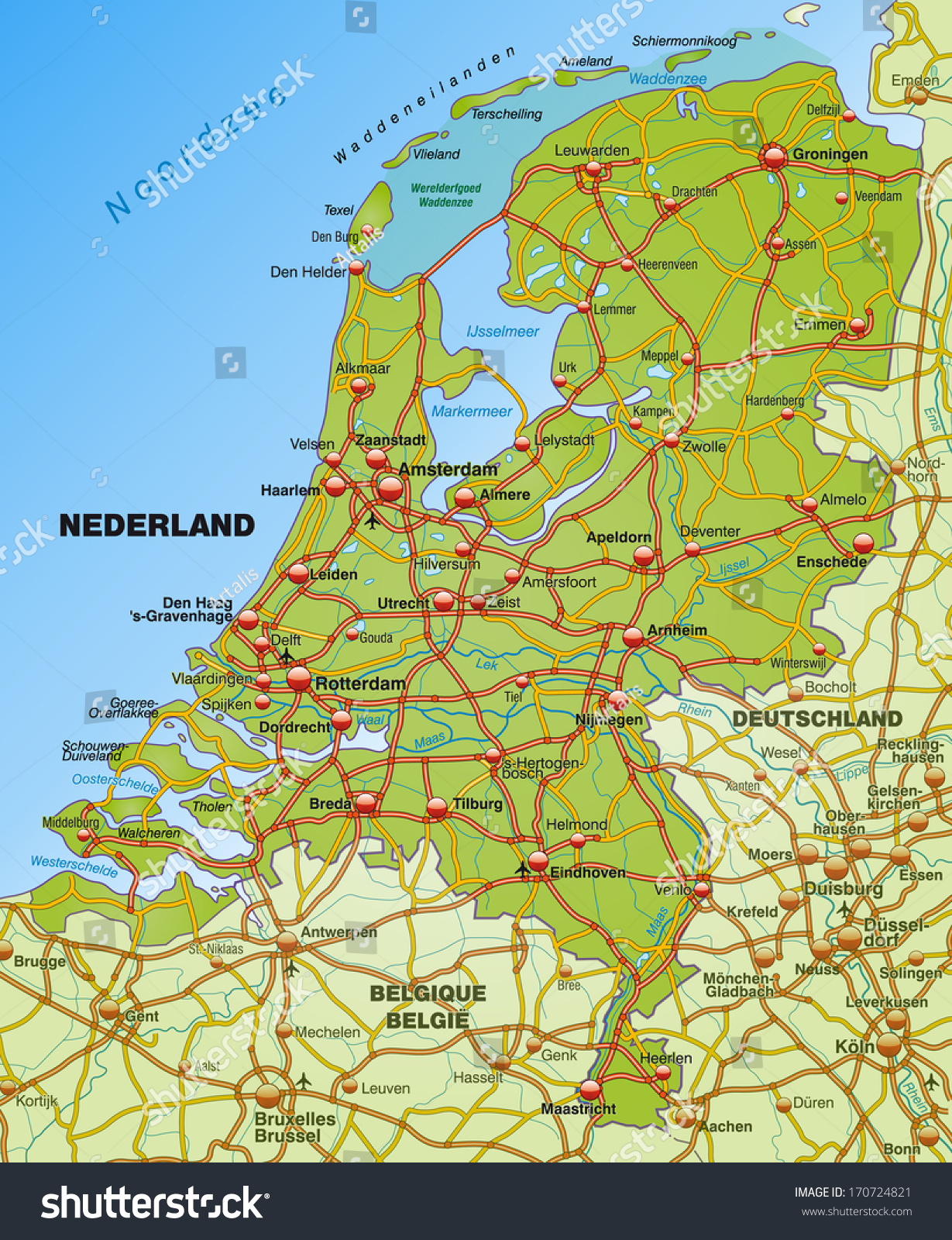 Map of Netherlands with highways - Royalty Free Stock Photo 170724821 ...