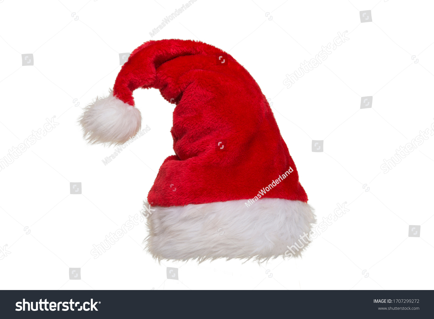 Red and white hat of santa claus isolated on a white background #1707299272