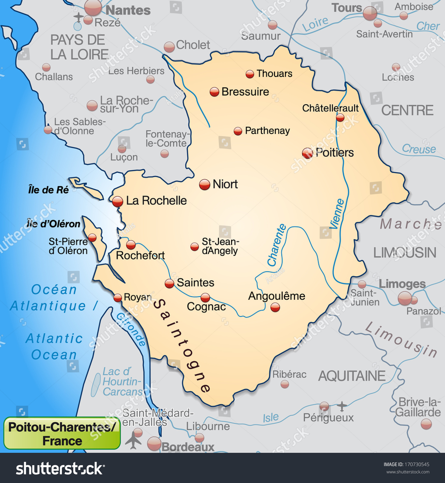 Map of Poitou-Charentes as an overview map in - Royalty Free Stock ...