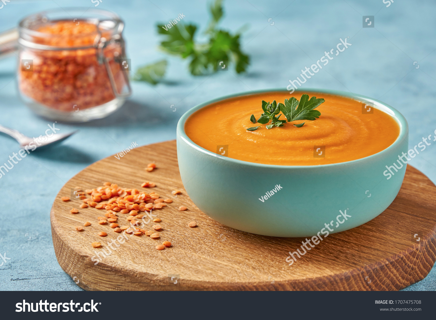 Red lentil soup   . Traditional middle eastern  food #1707475708