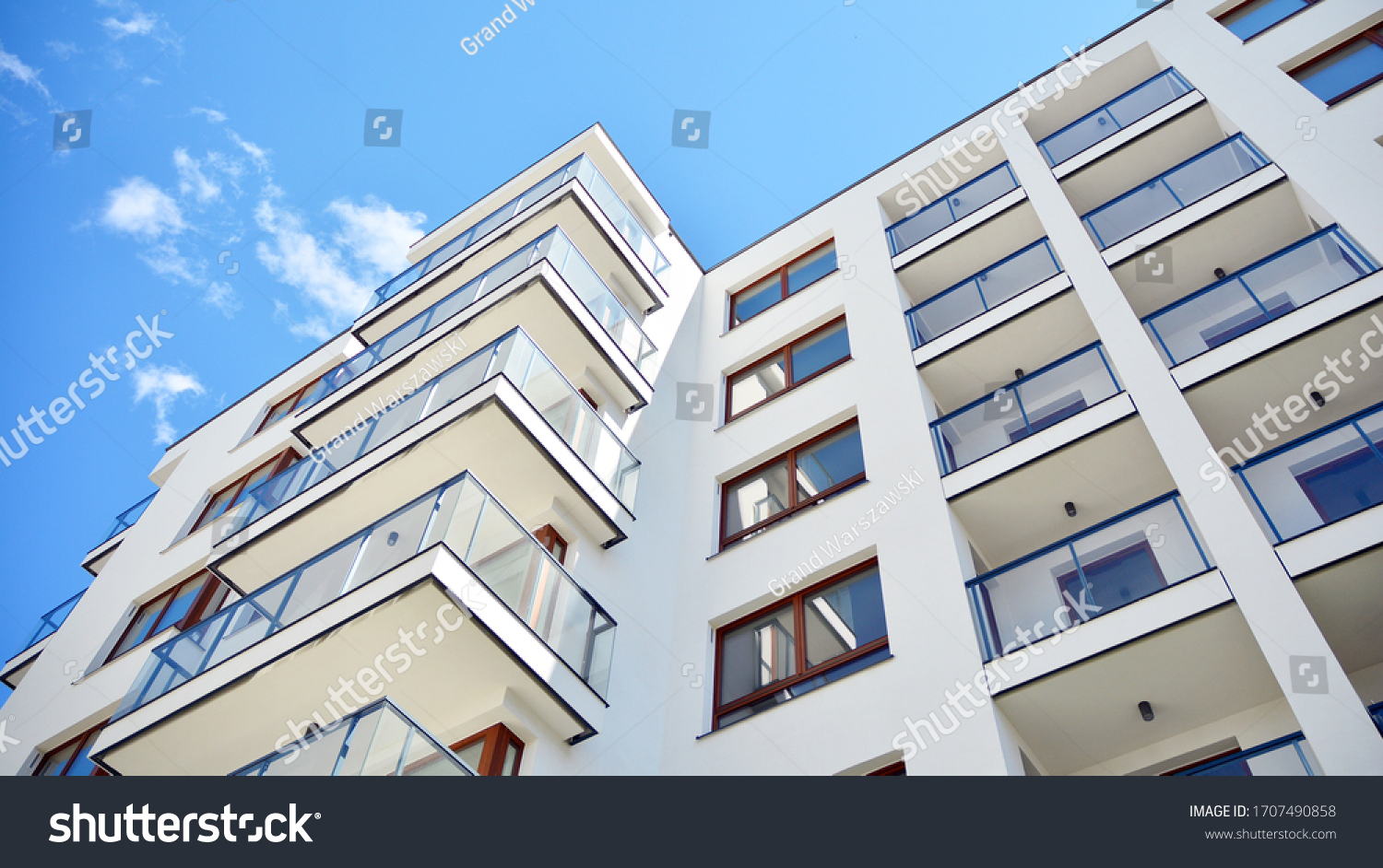 Modern and new apartment building. Multistoried modern, new and stylish living block of flats. #1707490858
