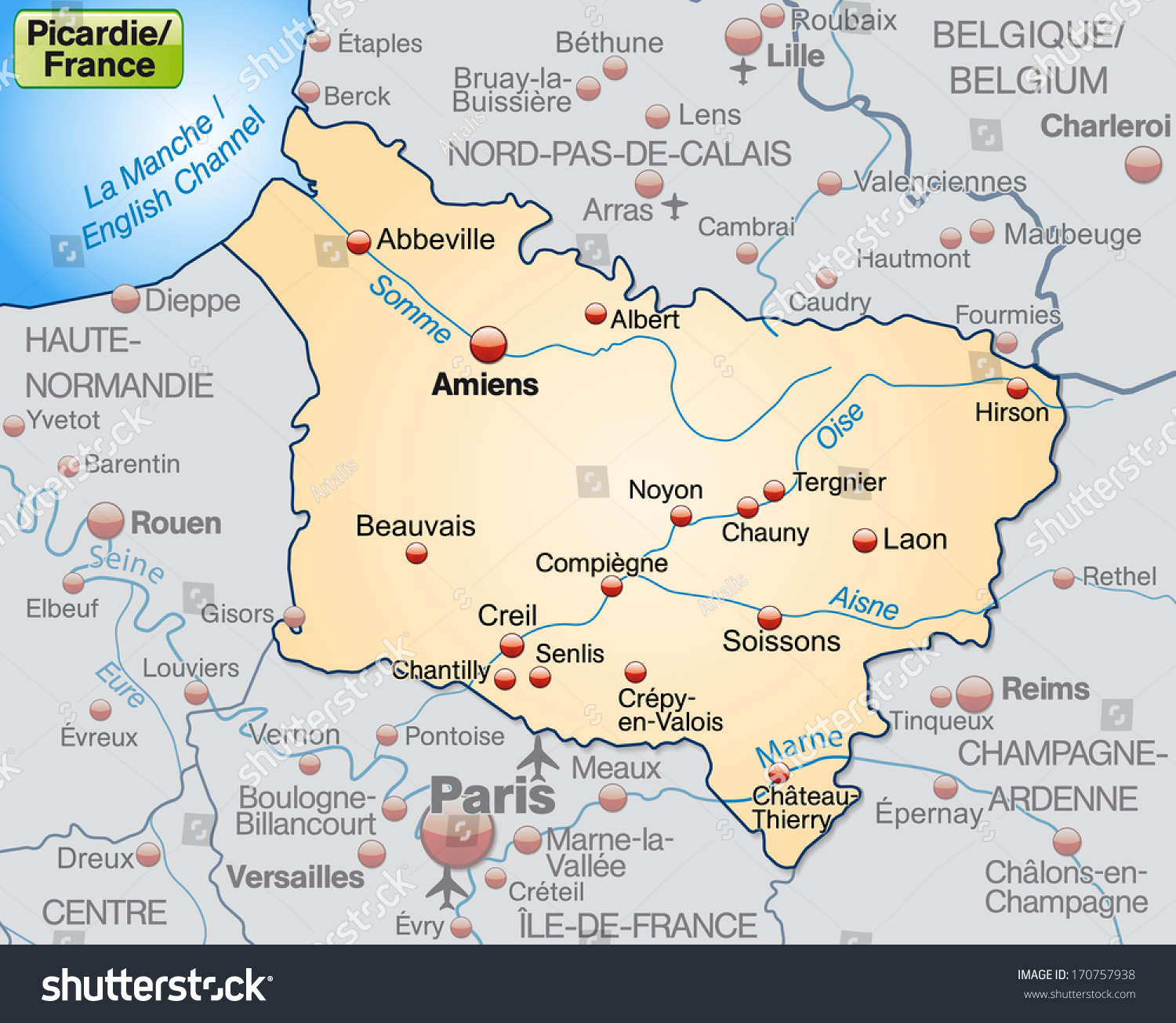 Map of picardie as an overview map in pastel - Royalty Free Stock Photo ...