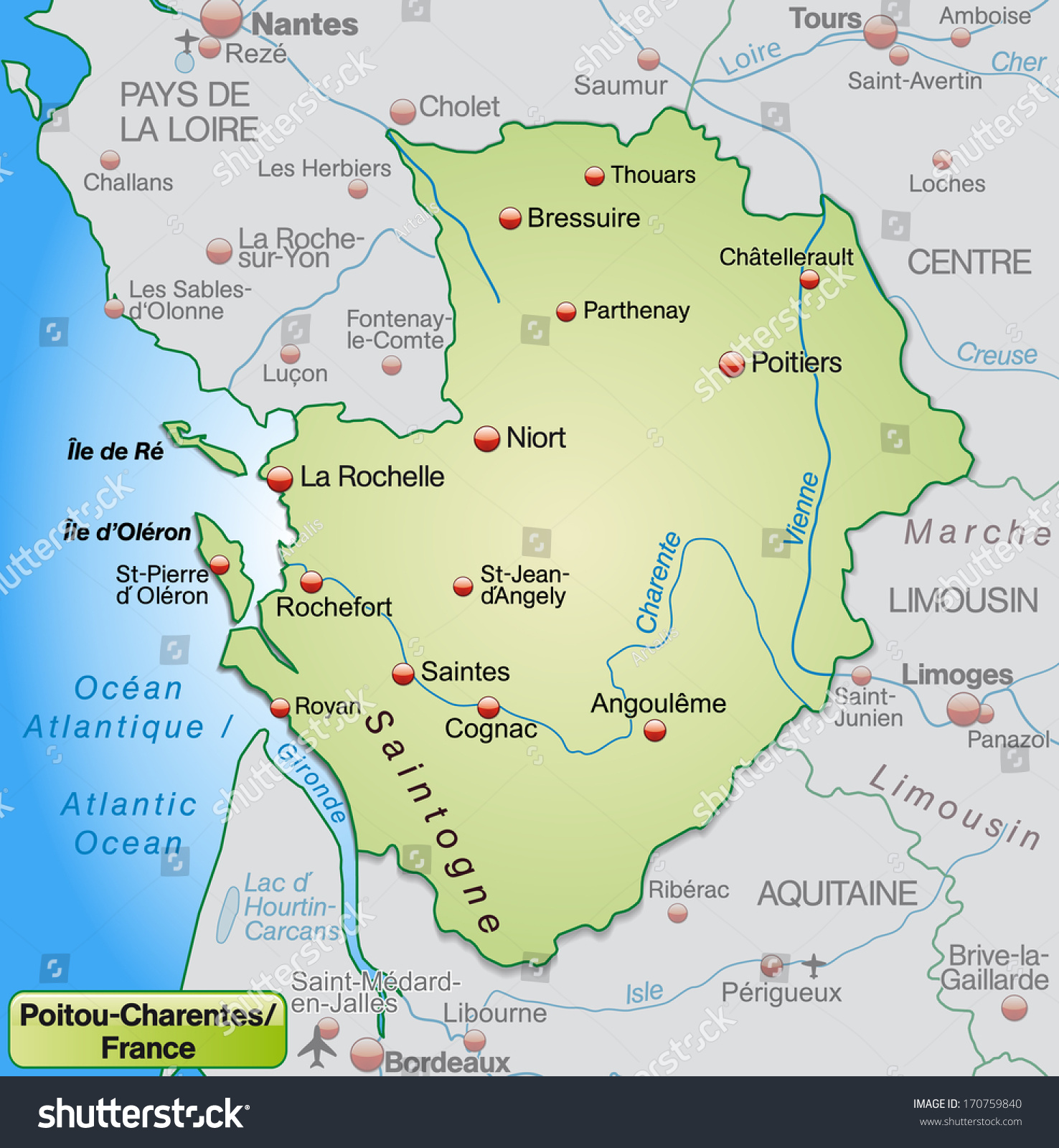 Map of Poitou-Charentes as an overview map in - Royalty Free Stock ...