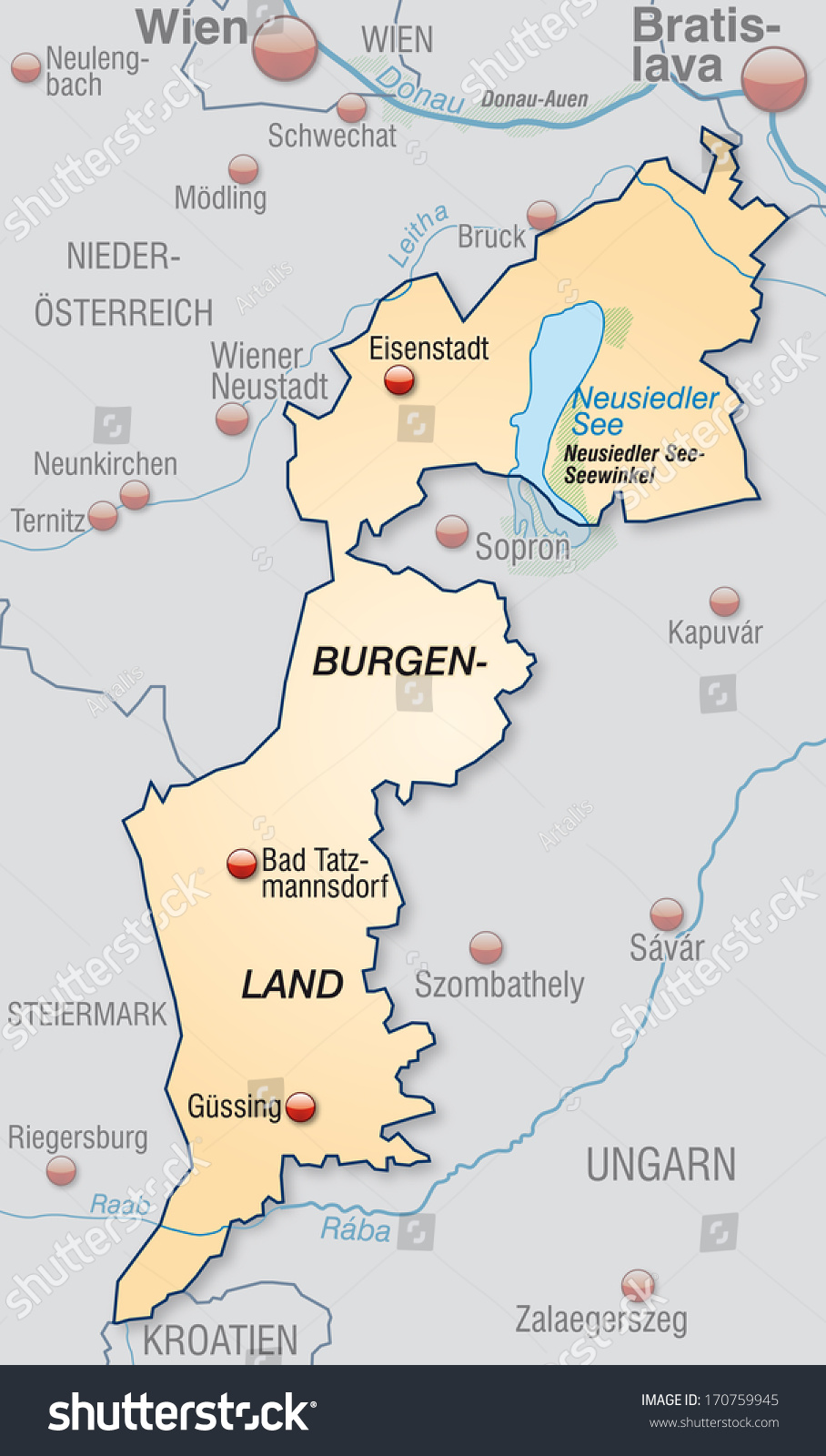 Map Of Burgenland As An Overview Map In Pastel - Royalty Free Stock ...