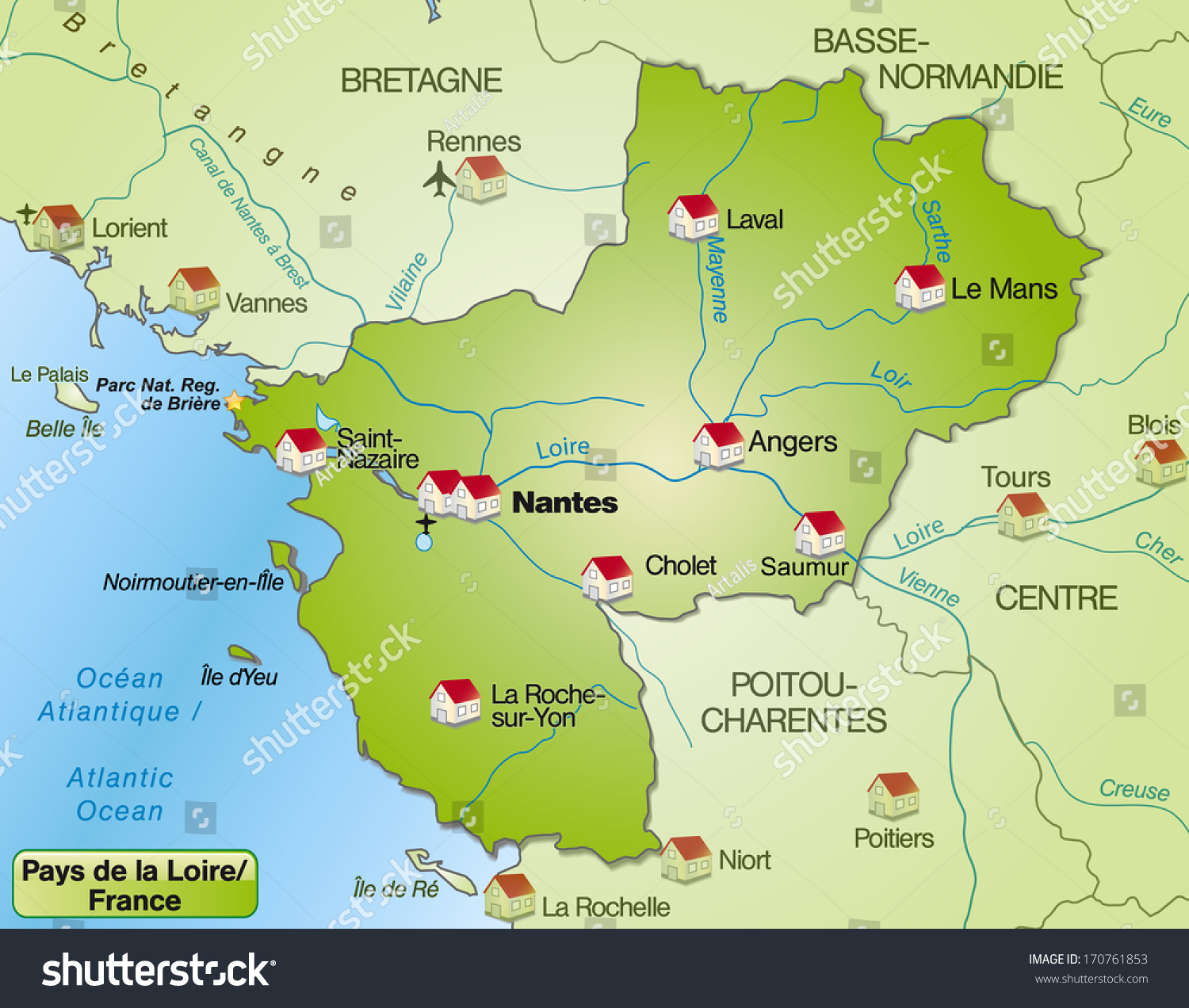 Map of Pays de la Loire as an overview map in - Royalty Free Stock ...