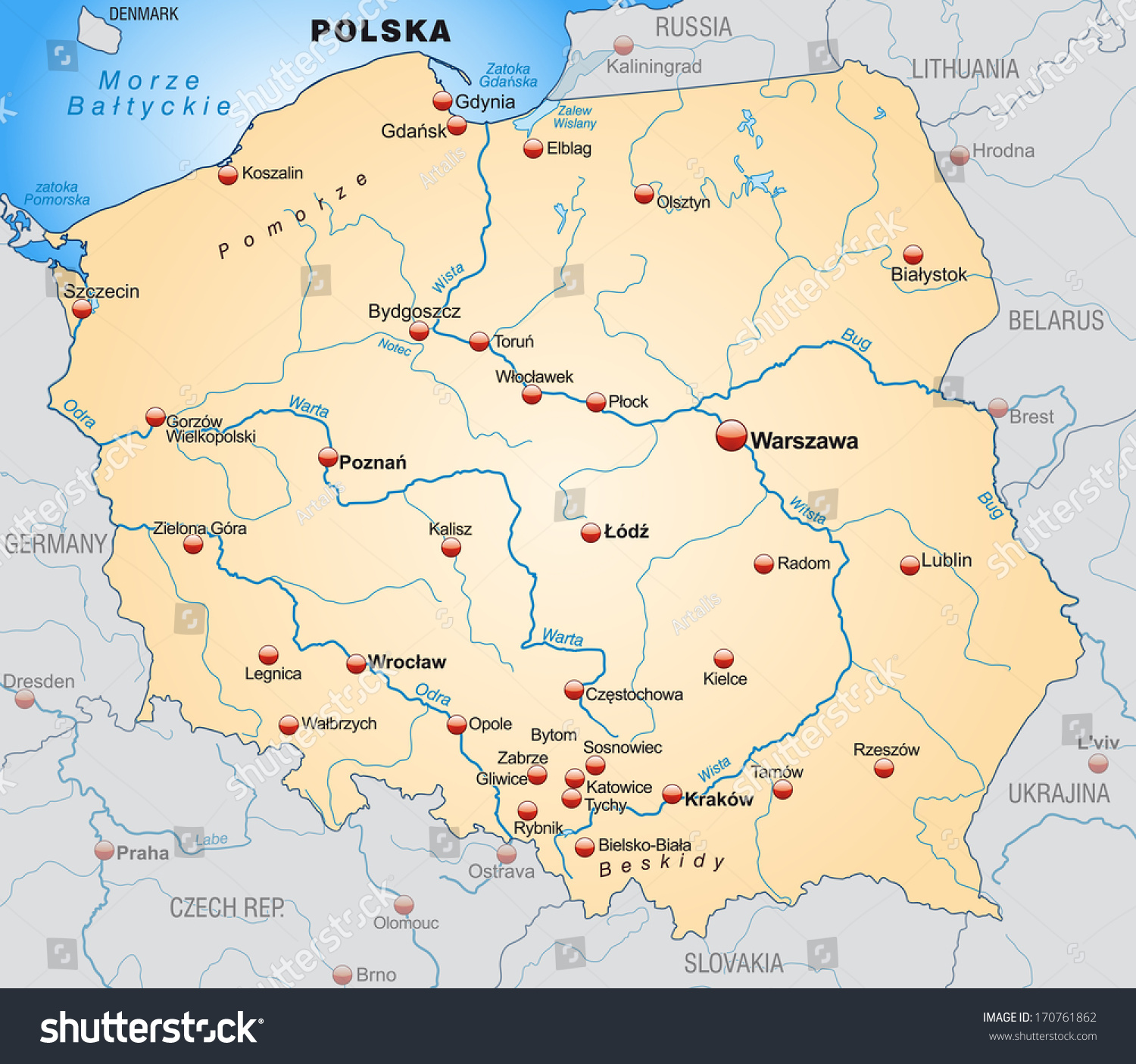 Map of Poland as an overview map in pastel - Royalty Free Stock Photo 170761862 - Avopix.com