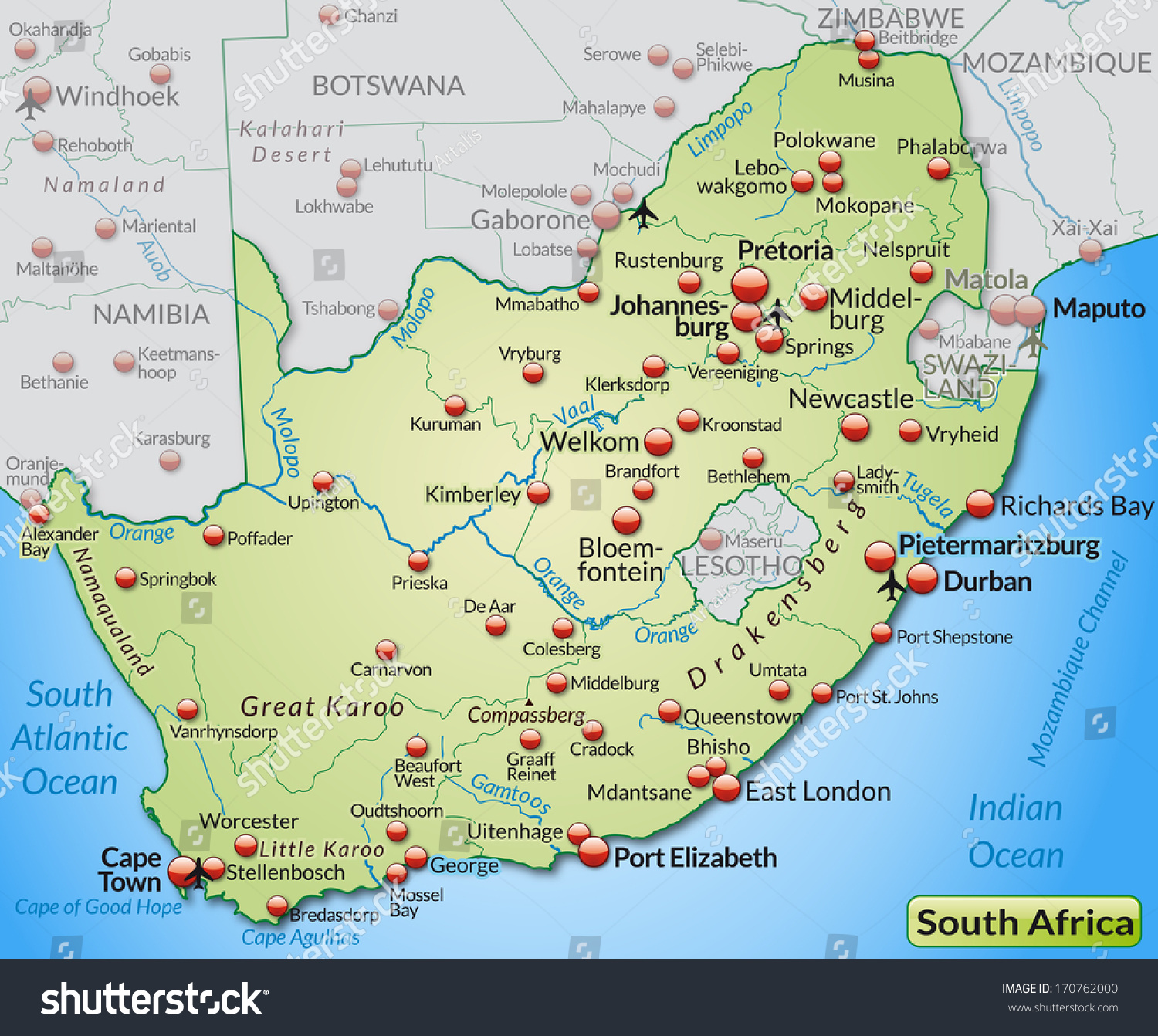 Map of south africa as an overview map in pastel green #170762000