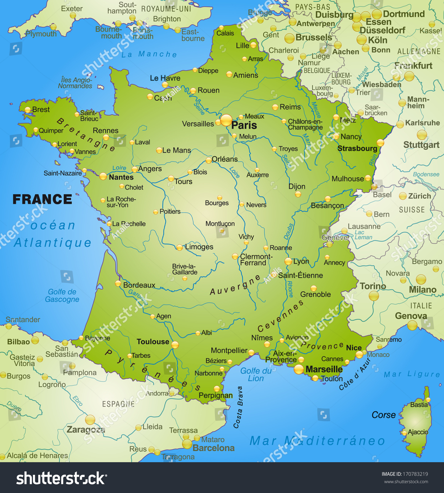 Map Of France As An Overview Map In Green - Royalty Free Stock Photo 