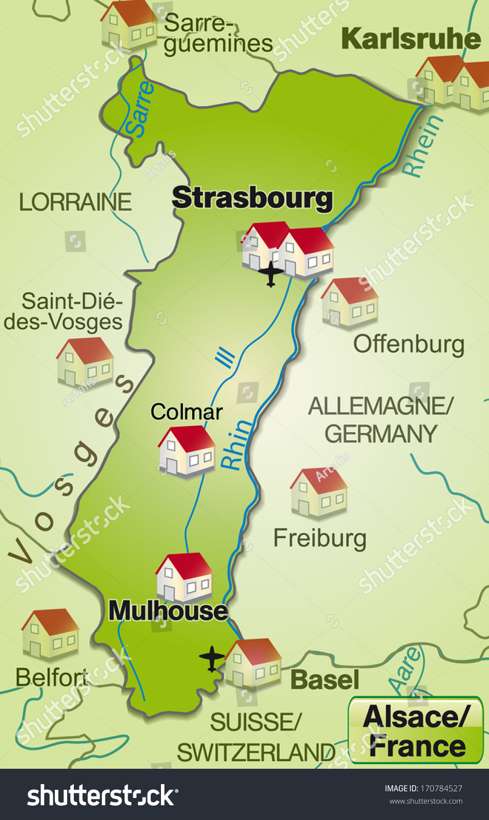 Map of Alsace as an overview map in green - Royalty Free Stock Photo ...