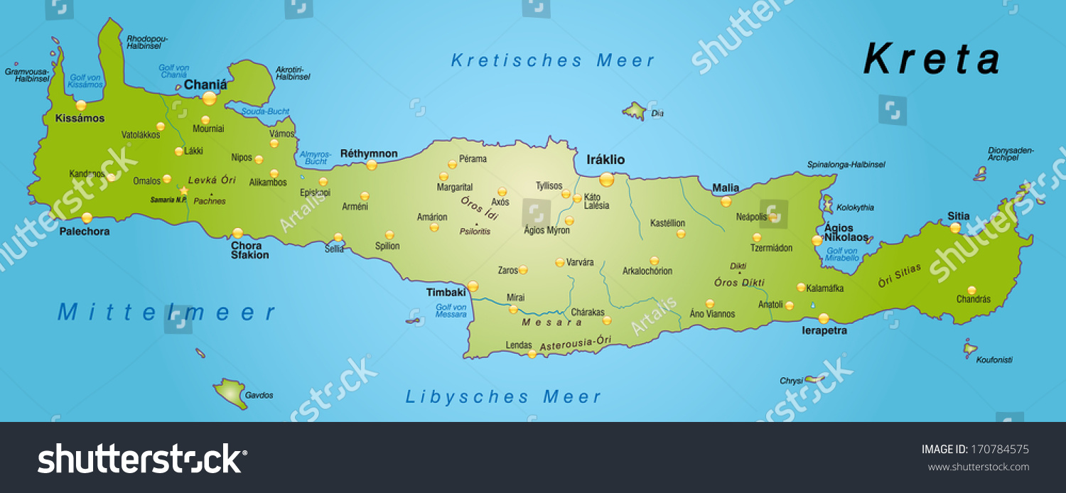 Map of Crete as an overview map in green - Royalty Free Stock Photo ...