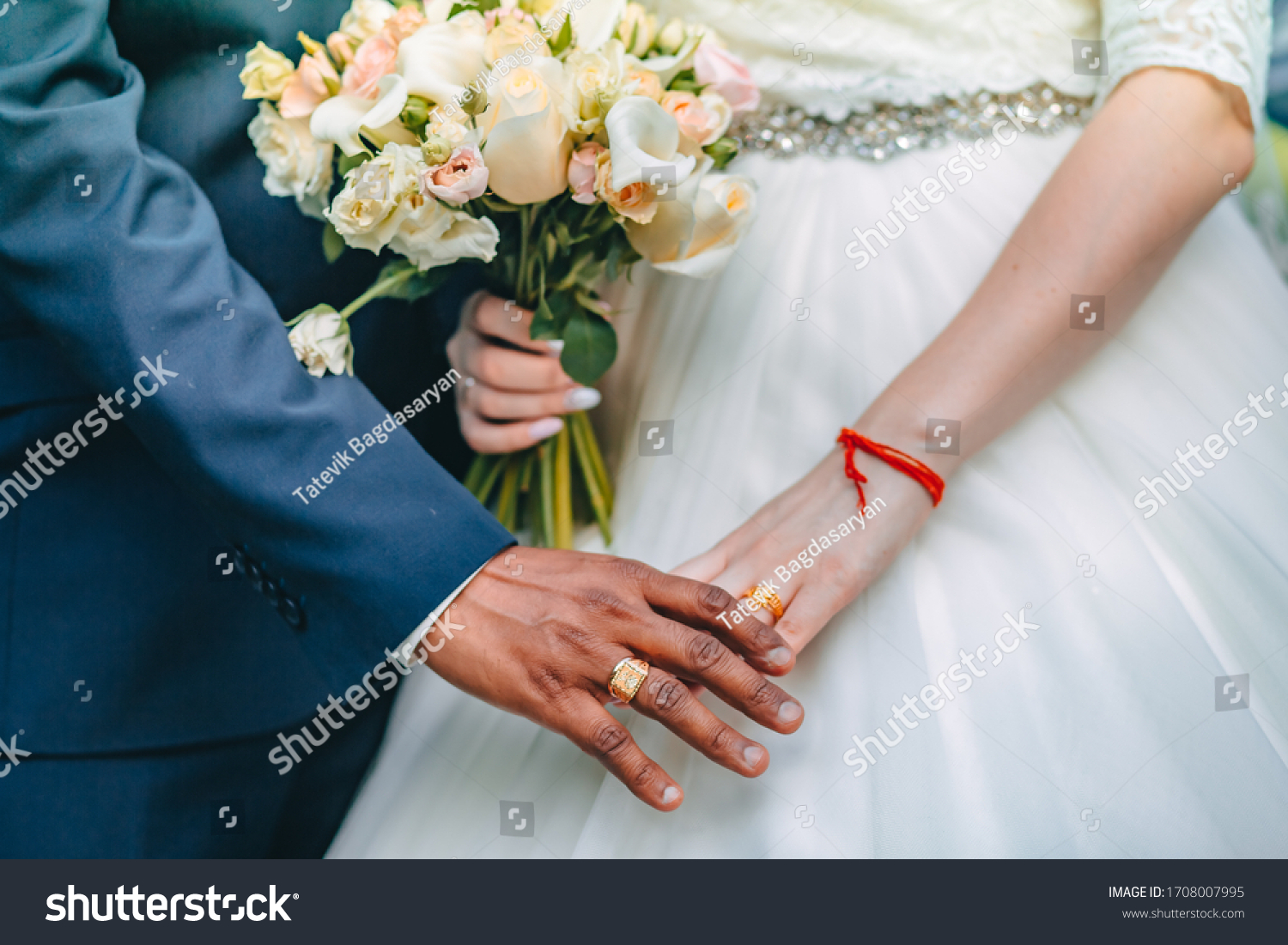
interracial marriage, hand in hand, a bouquet of the bride #1708007995