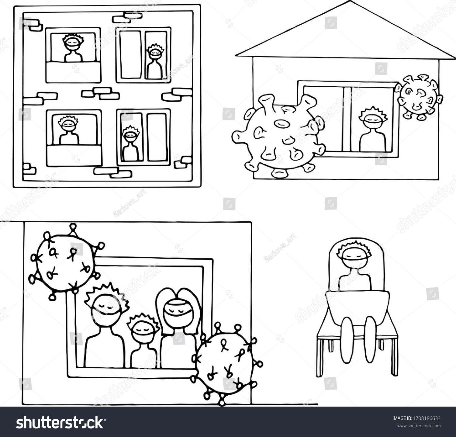 Forced quarantine, self-isolation. Doodle vector - Royalty Free Stock ...