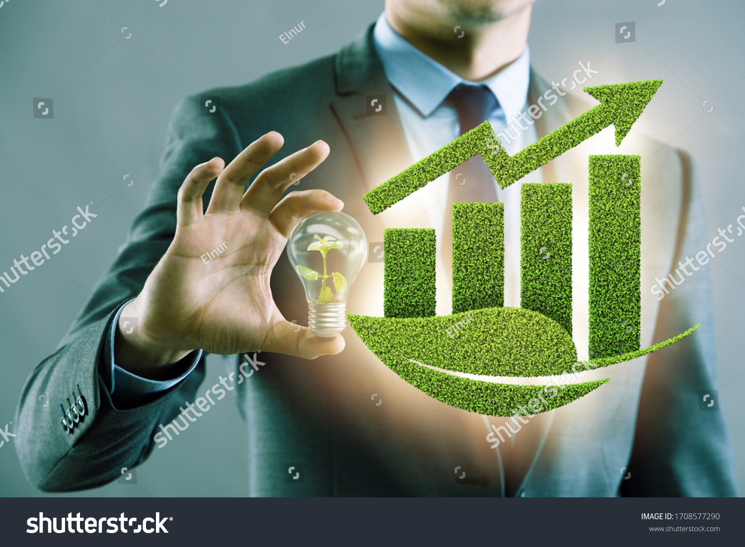 Green economy growth concept with businessman #1708577290