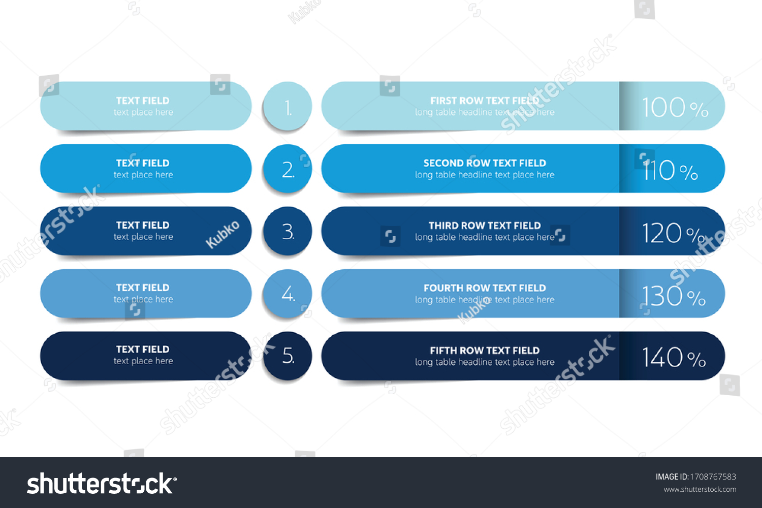 Table, schedule design template with 5 row. Vector banner. #1708767583
