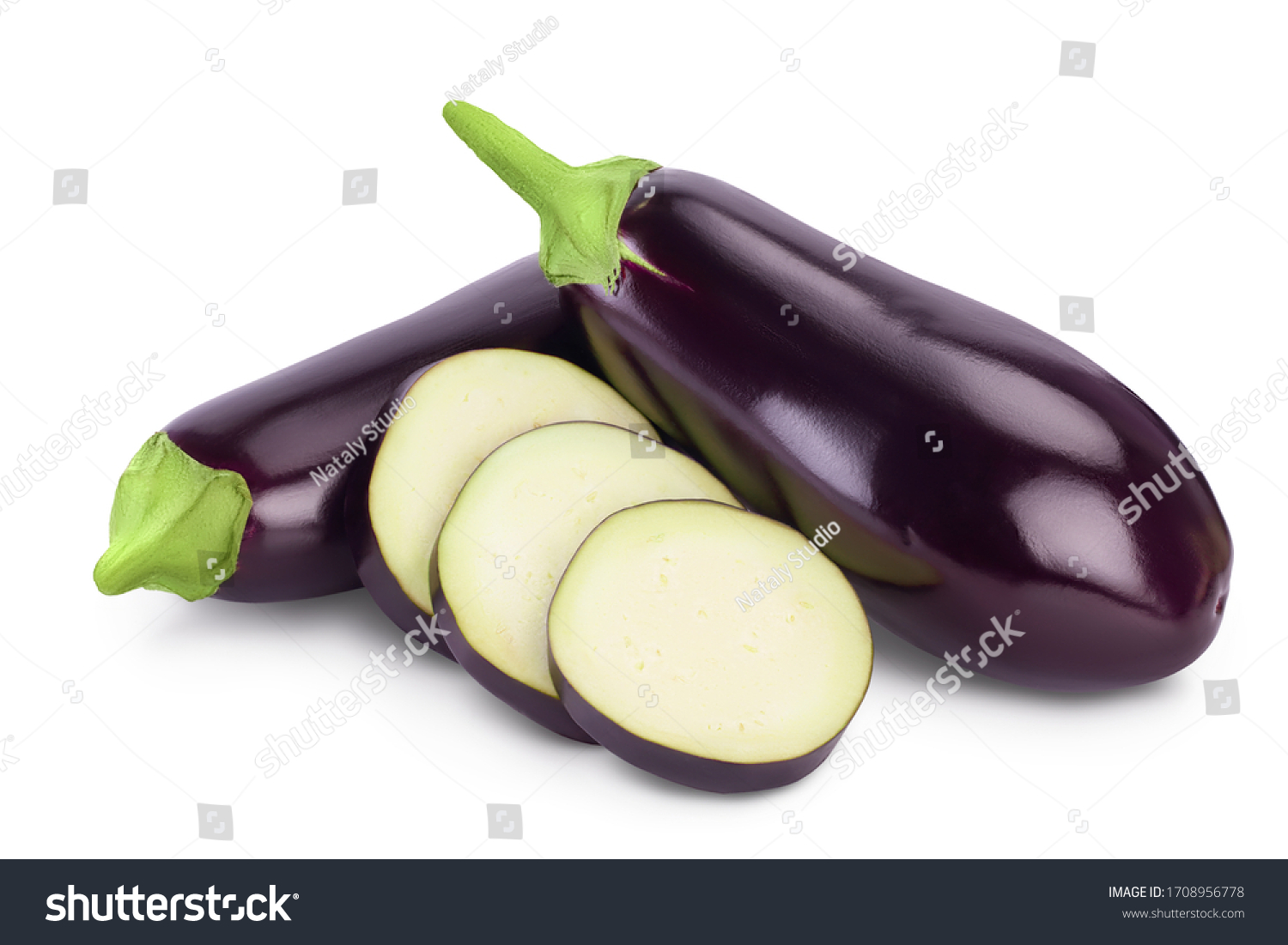 Eggplant or aubergine isolated on white background with clipping path and full depth of field #1708956778