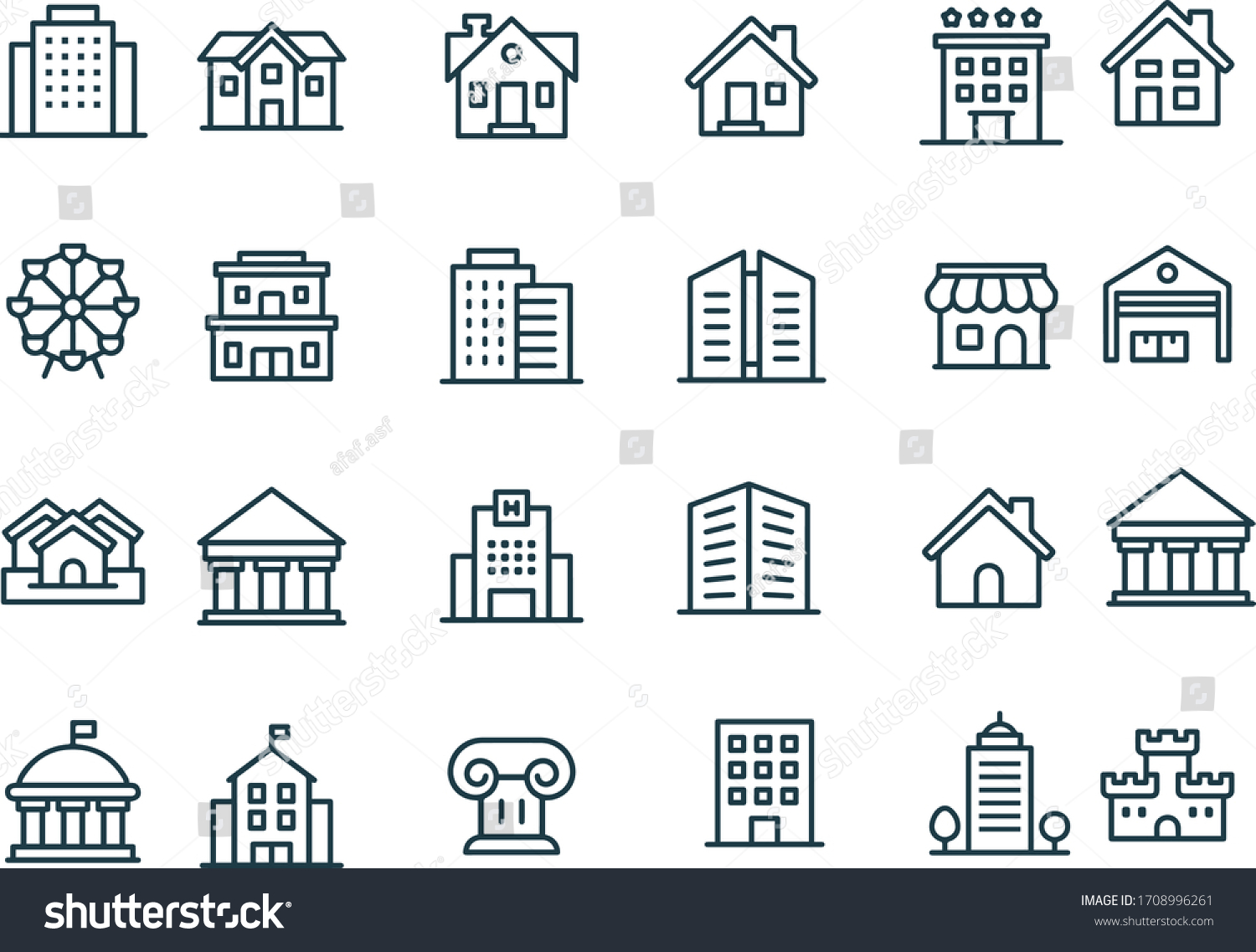 Building Line Icons vector design black and white 