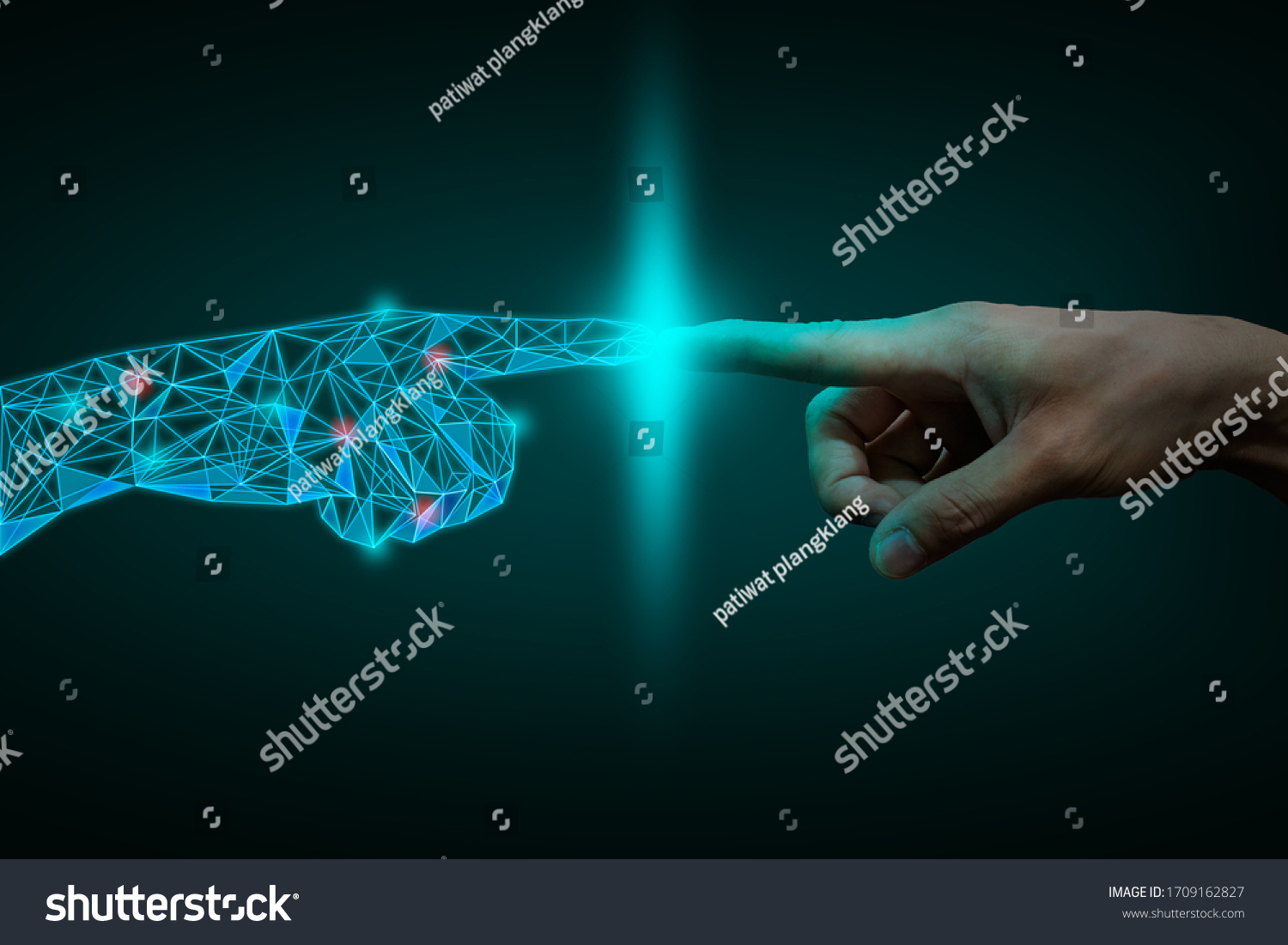 a human hand touching with digital hand, digital transformation  concept #1709162827