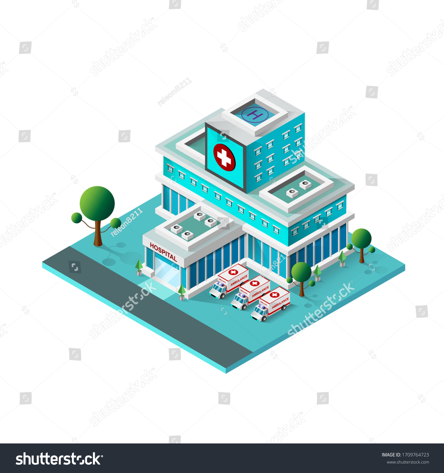 Vector Isometric Hospital Building Isolated On Royalty Free Stock