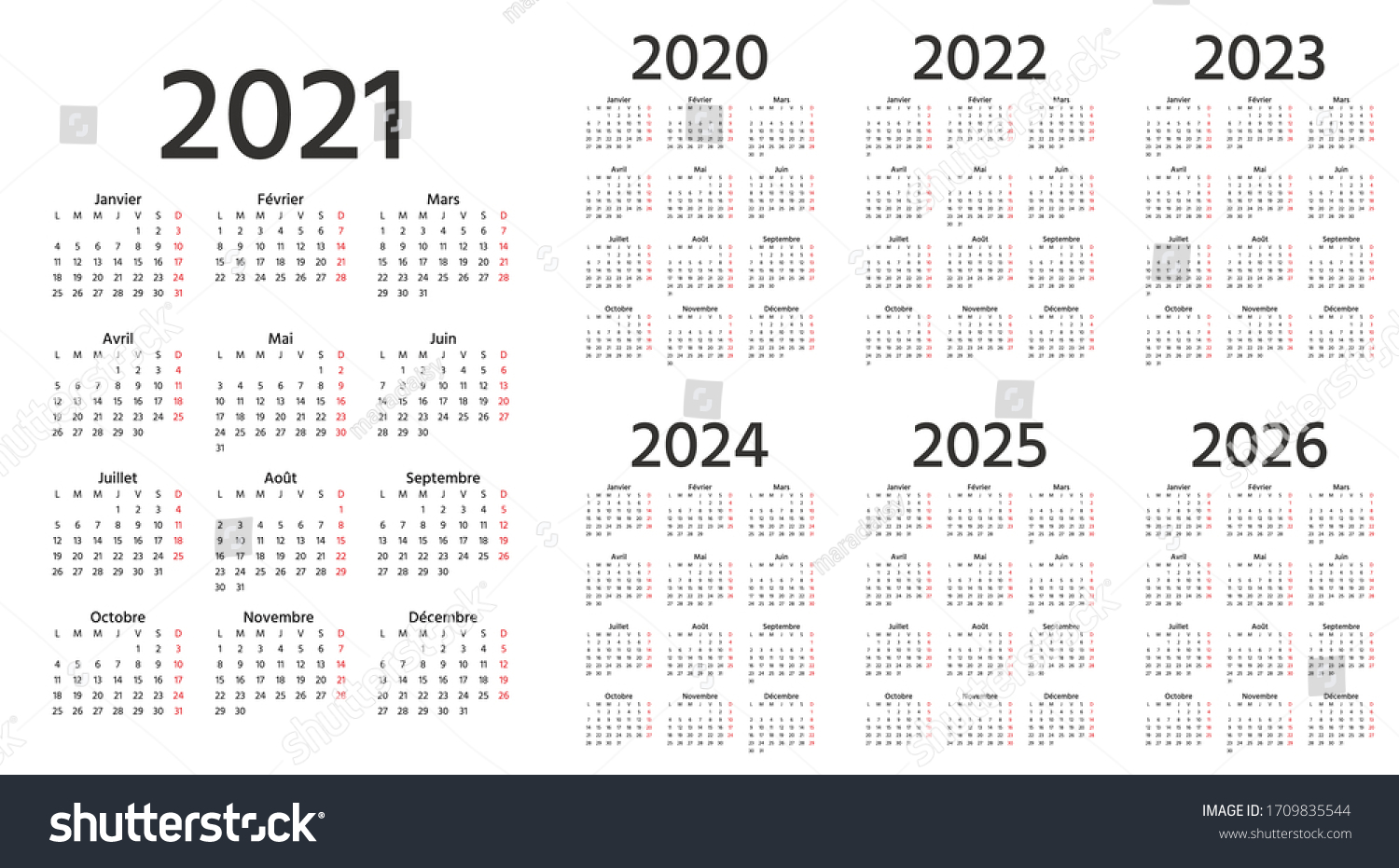 French Calendar 2021, 2022, 2023, 2024, 2025, - Royalty Free Stock ...