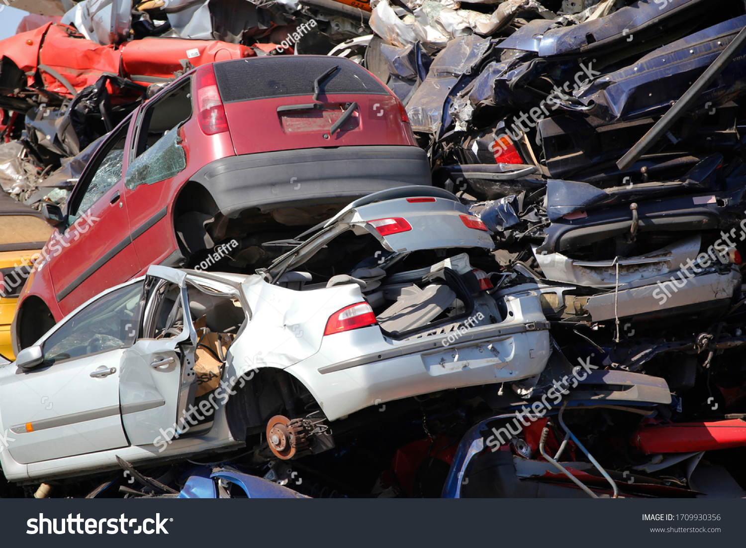 Abandoned automobiles on a car scrapyard, Holland #1709930356
