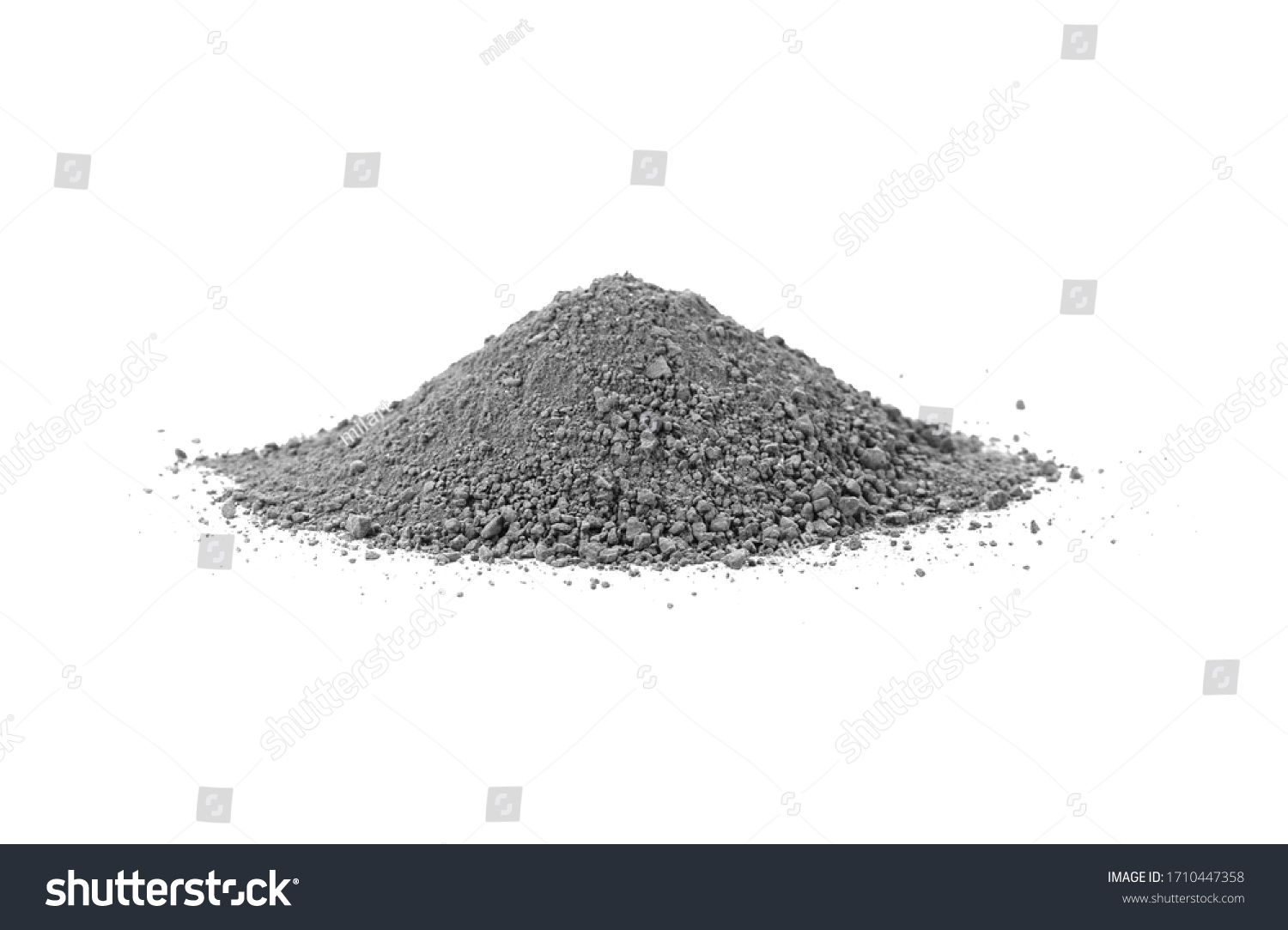 Pile of concrete sand mix isolated on white.  Grady cement powder isolated on white. #1710447358