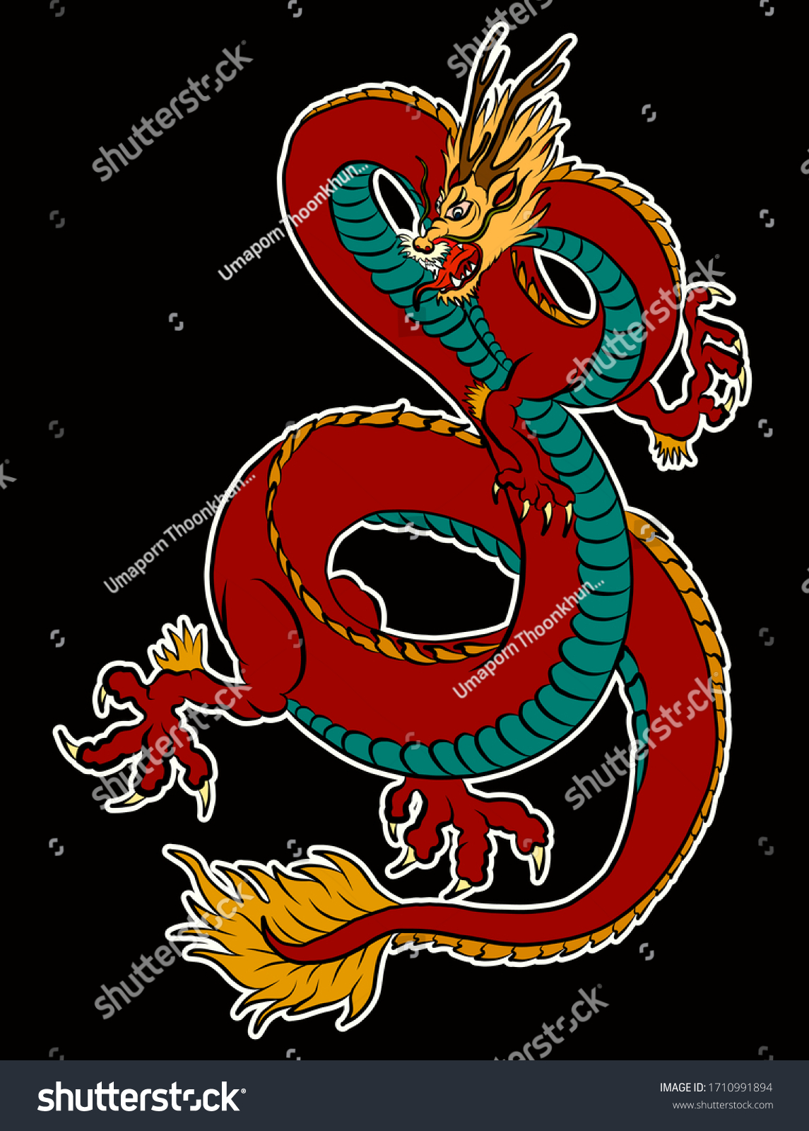 Japanese Red Dragon Tattoo Dragon On Red Royalty Free Stock Vector