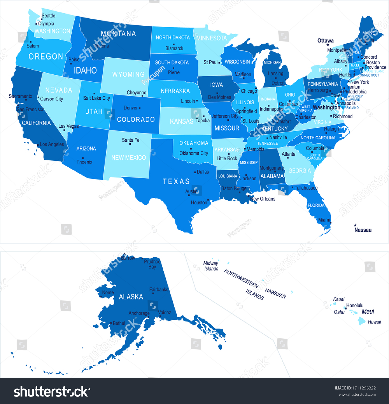 United States map. Cities, regions. Vector - Royalty Free Stock Vector