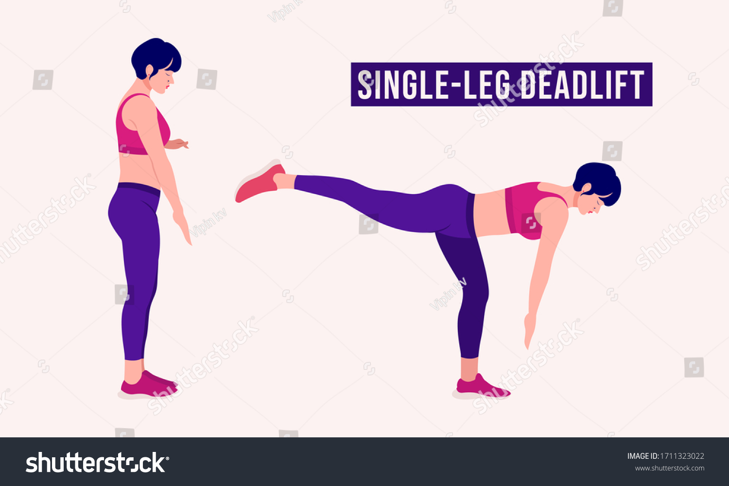 Girl doing Single -Leg Deadlift exercise, Woman - Royalty Free Stock ...