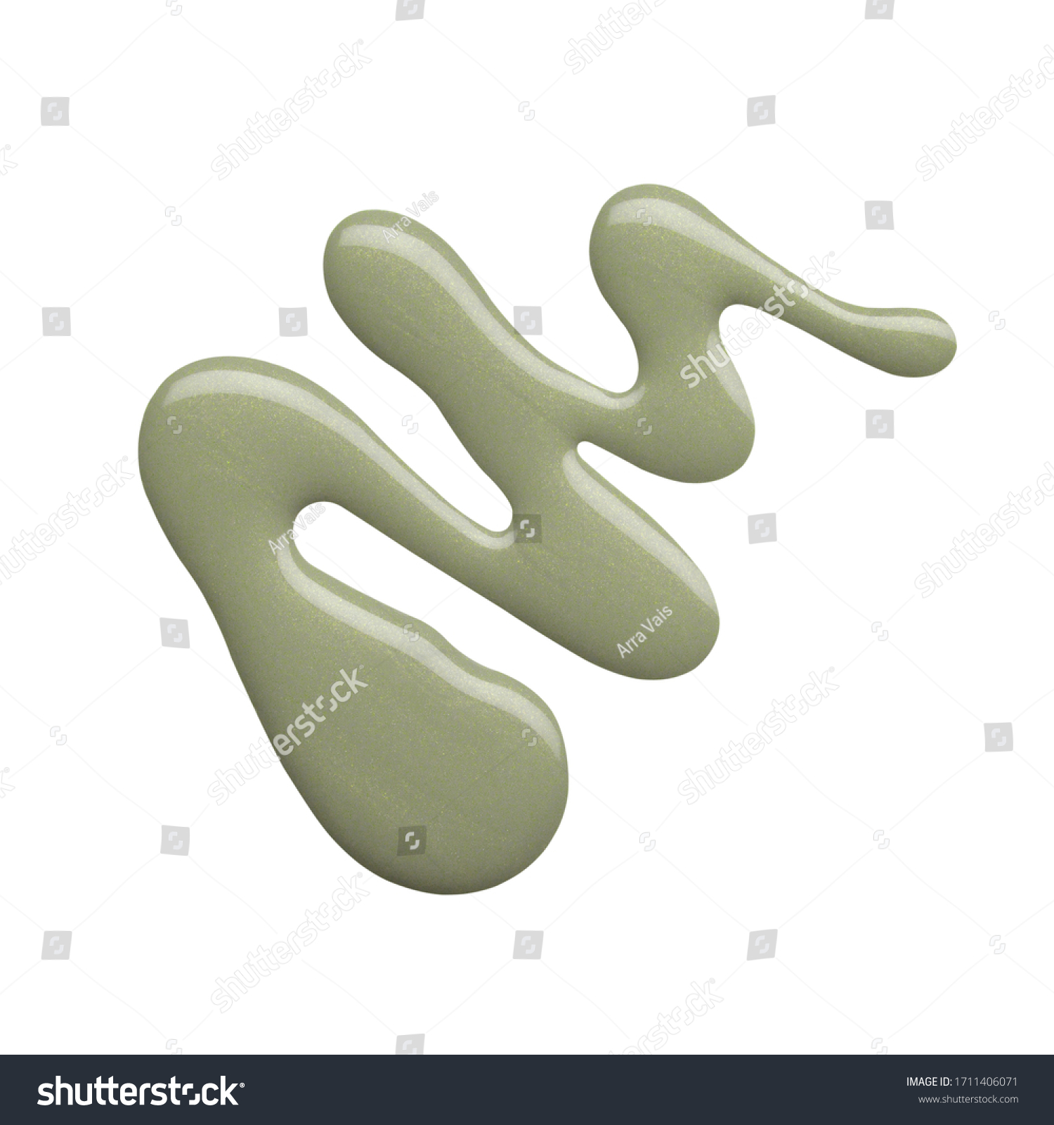 Blot of grey green nail polish isolated on white background. Photo. Top view #1711406071
