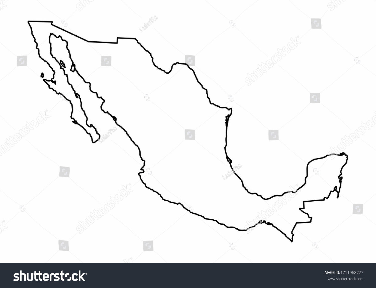 Mexico outline map isolated on white background - Royalty Free Stock ...