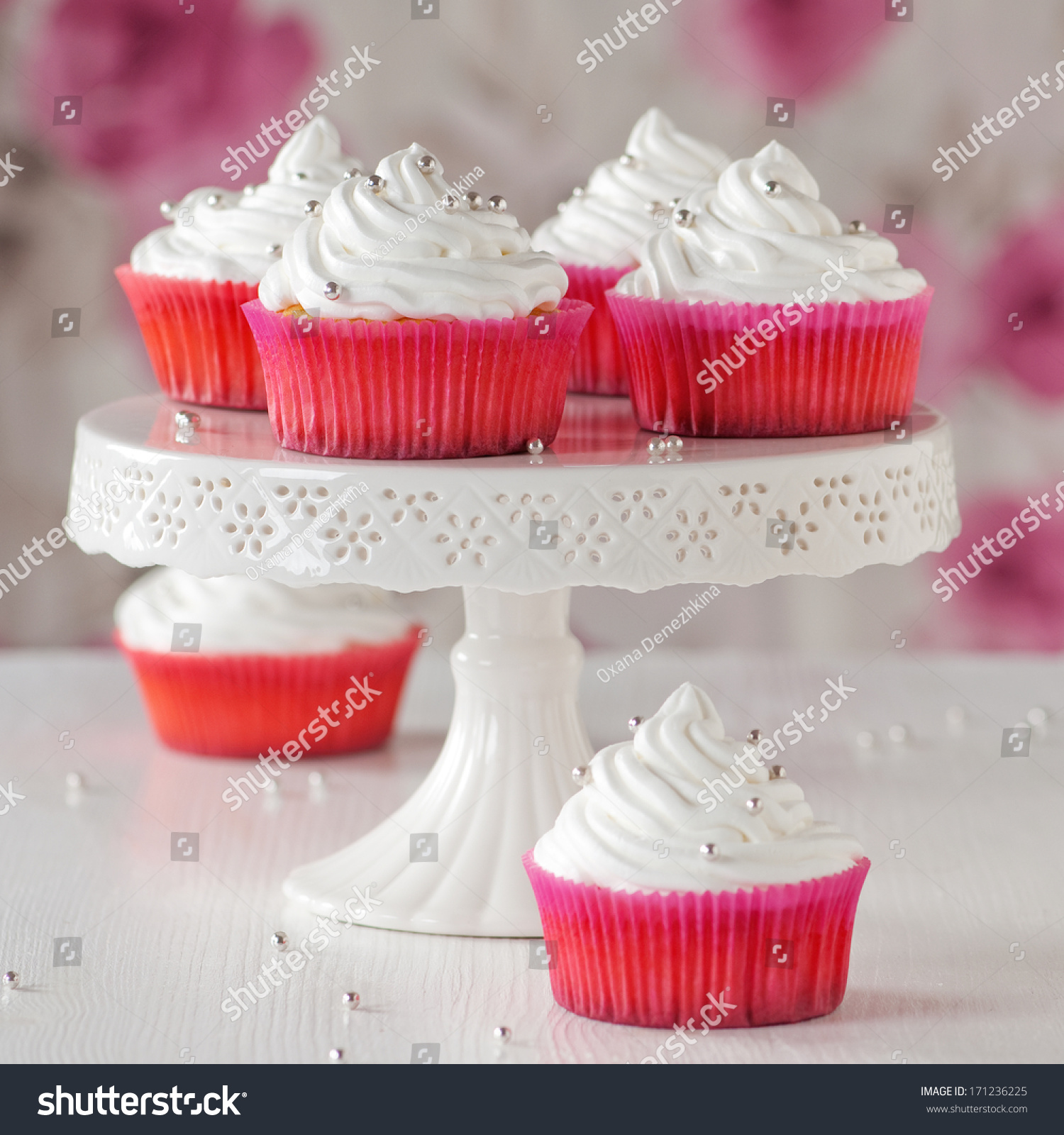 Sweet cupcakes with cream on the table, selective focus and square image #171236225