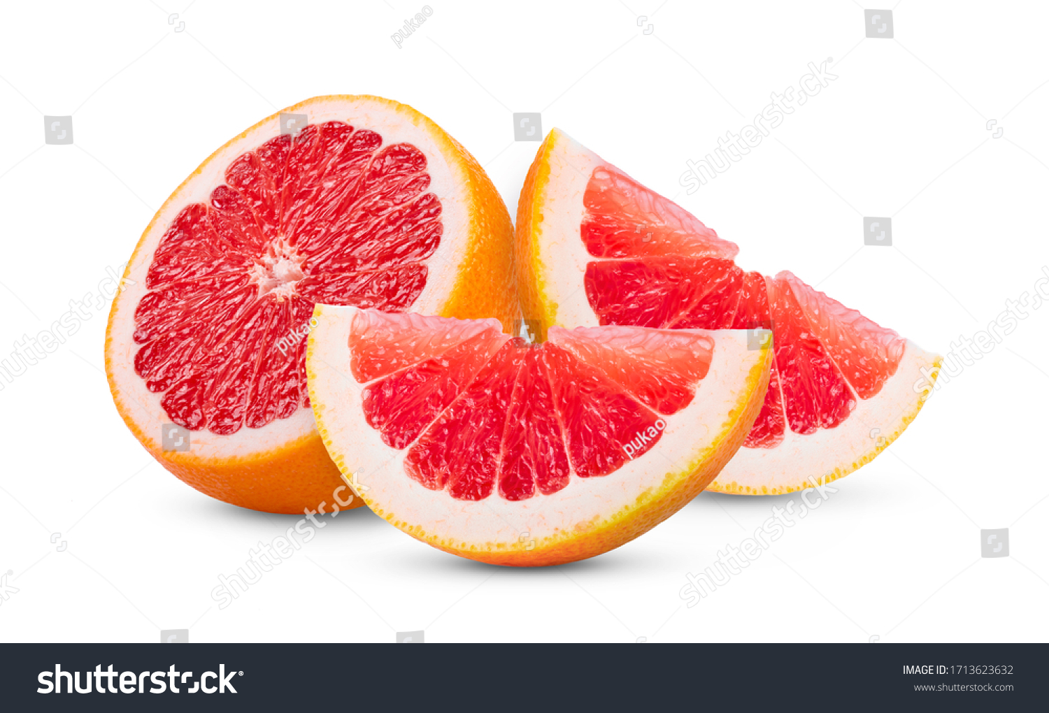Ripe half of pink grapefruit citrus fruit isolated on white background. full depth of field #1713623632