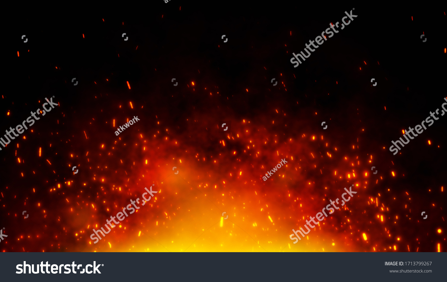 Fire embers particles over black background. Fire sparks background. Abstract dark glitter fire particles lights. #1713799267