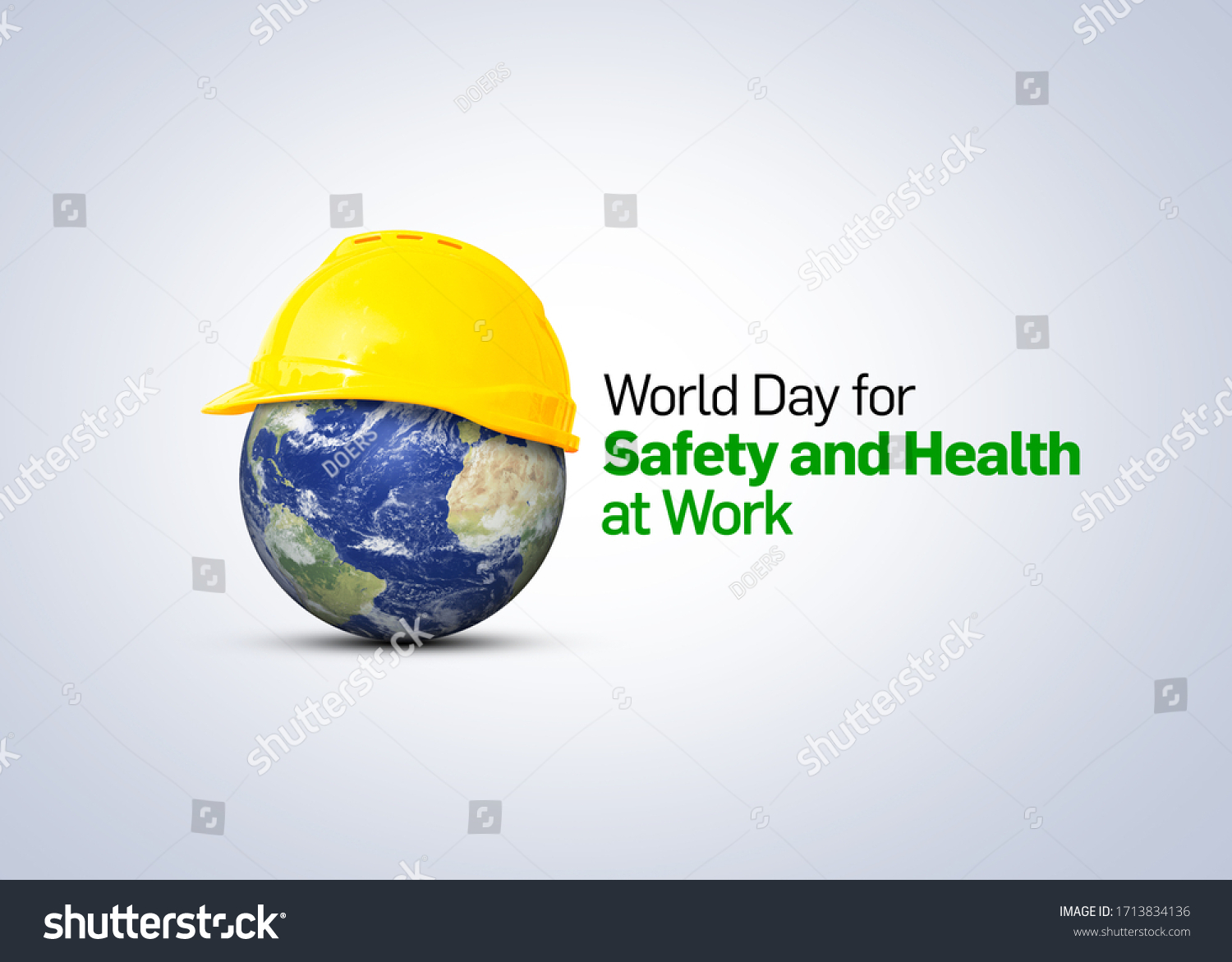 World Day for Safety and Health at Work concept.The planet Earth and the helmet symbol of safety and health at work place. Safety and Health at Work concept. #1713834136