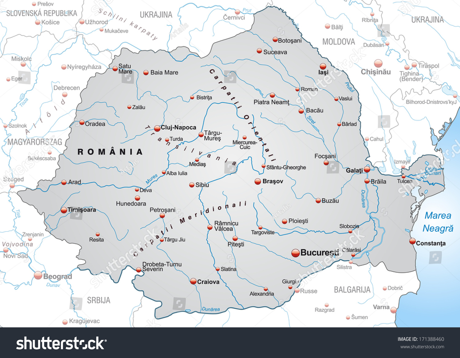 Map of Romania as an overview map in gray - Royalty Free Stock Photo ...