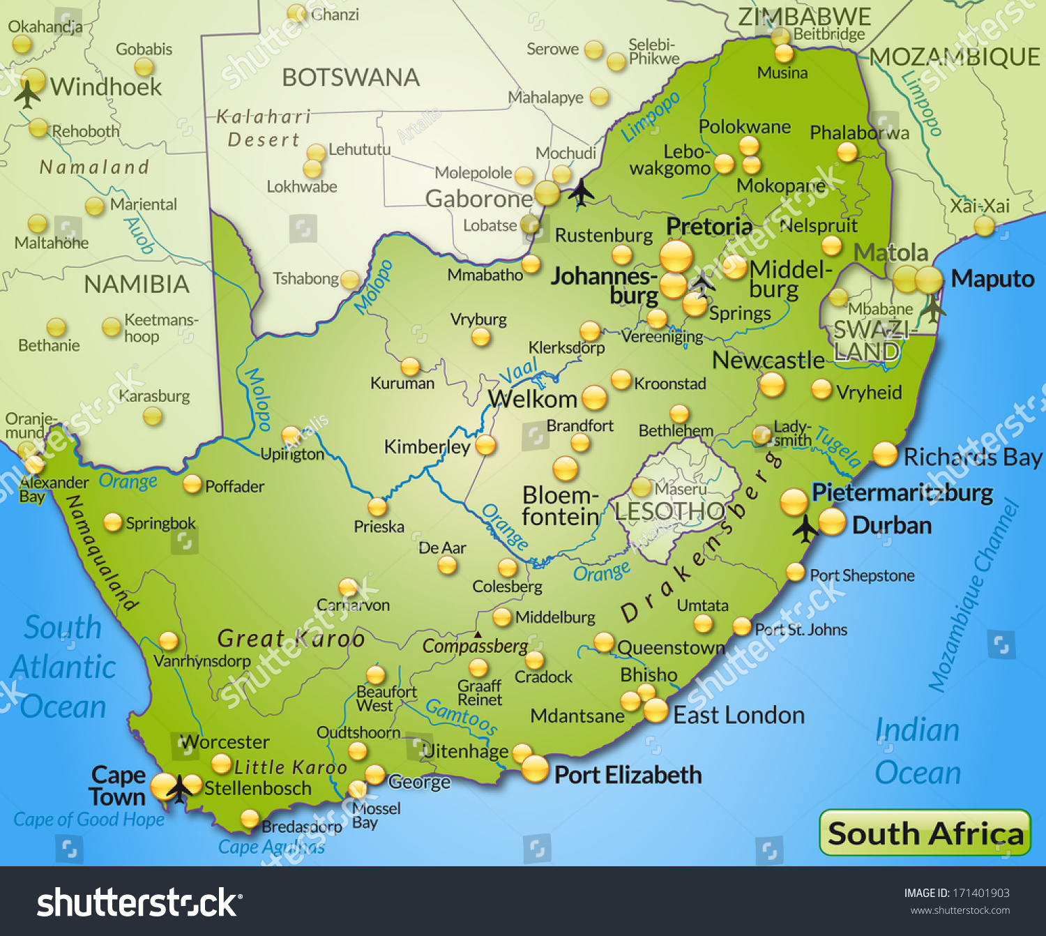 Map of South Africa as an overview map in green #171401903