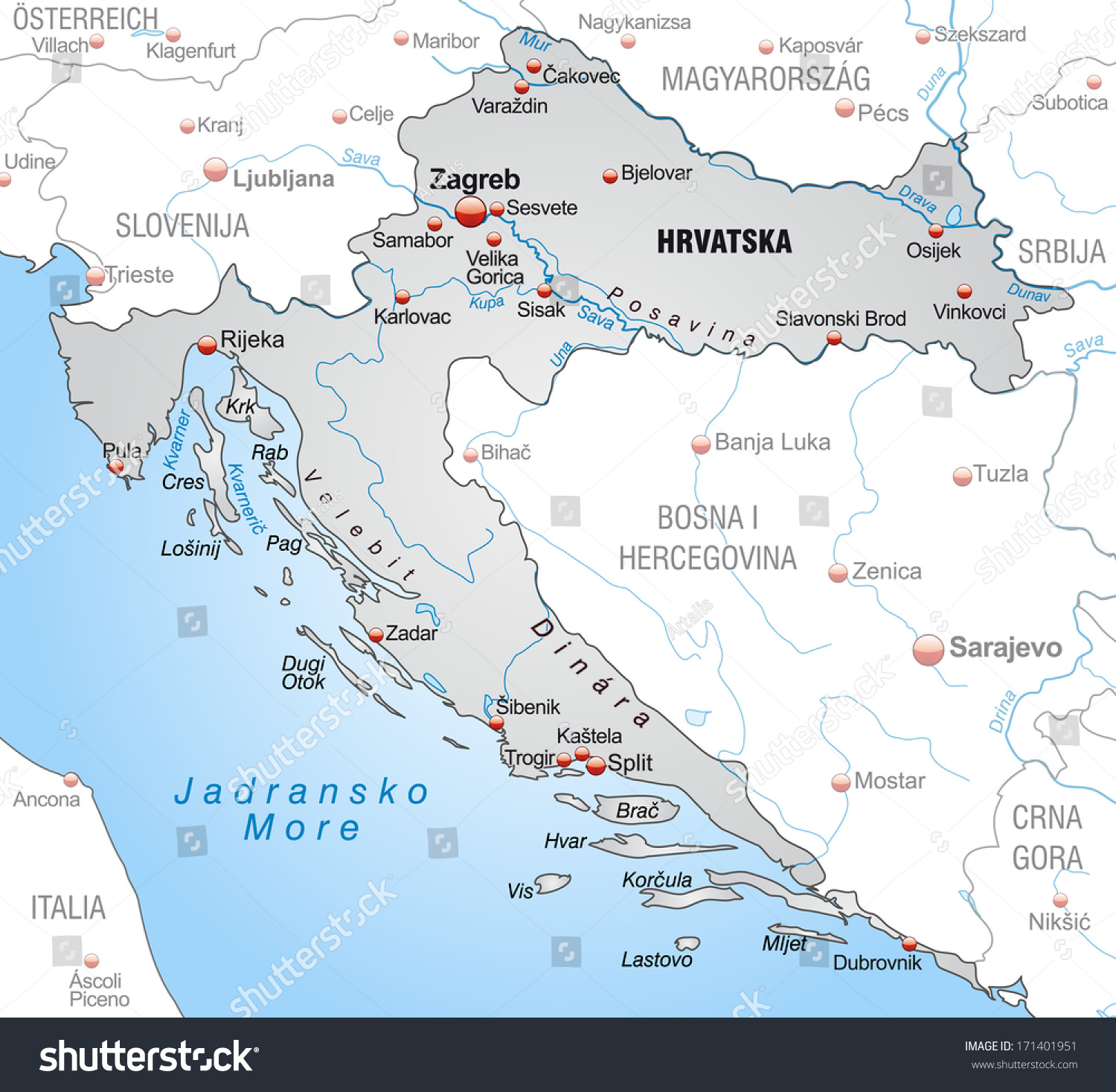 Map Of Croatia As An Overview Map In Gray Royalty Free Stock Photo   Avopix 171401951 