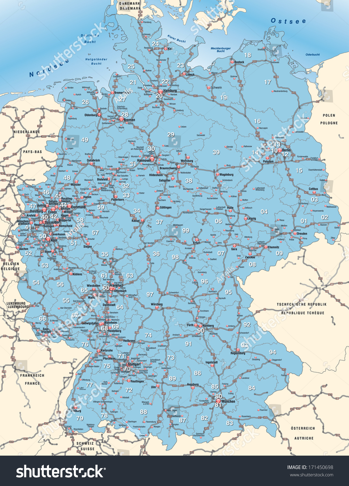 Map of Germany with postcodes in blue - Royalty Free Stock Photo ...