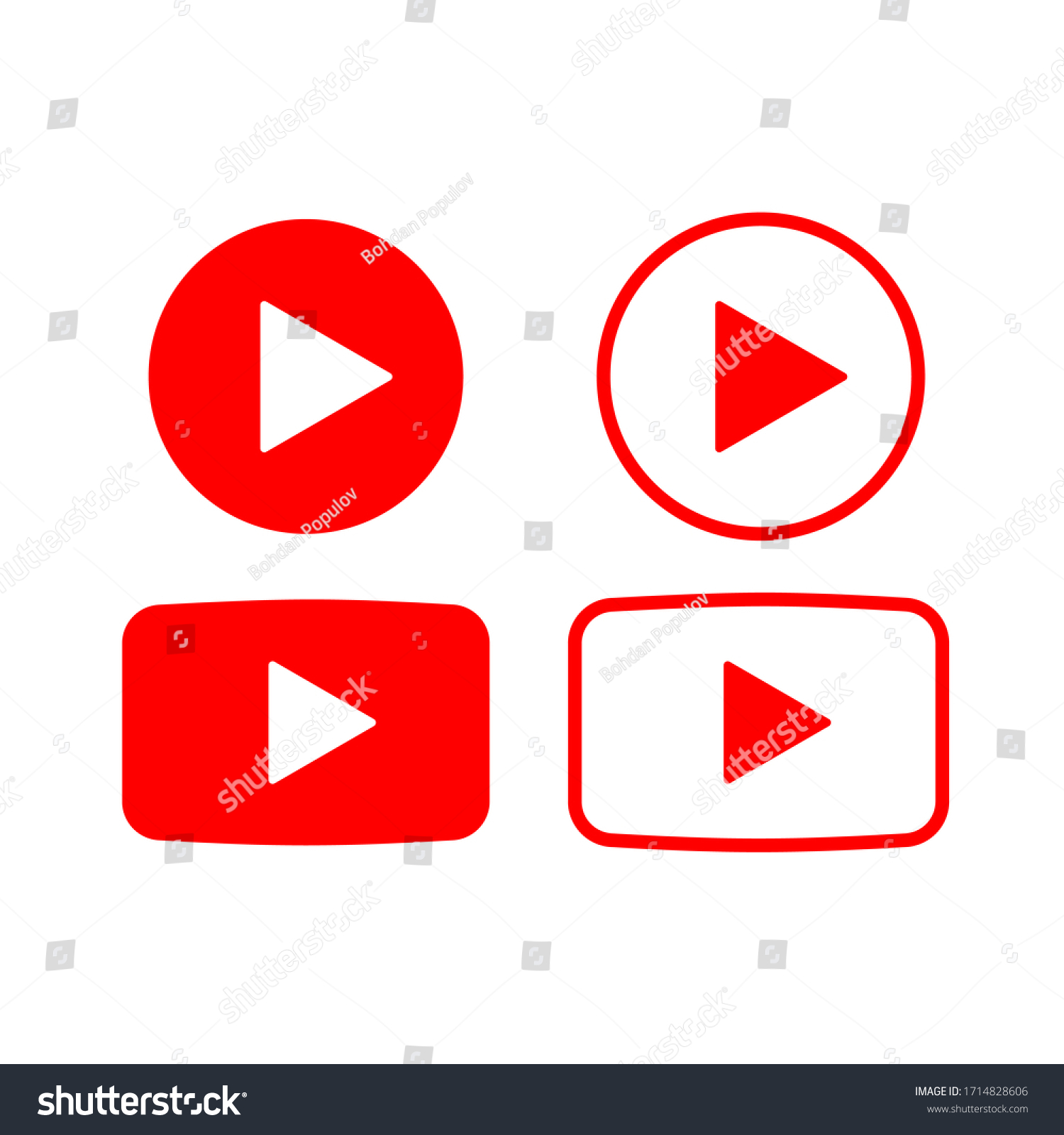 Play video icon, red buttons sign vector isolated on white background . Vector illustration EPS10. #1714828606