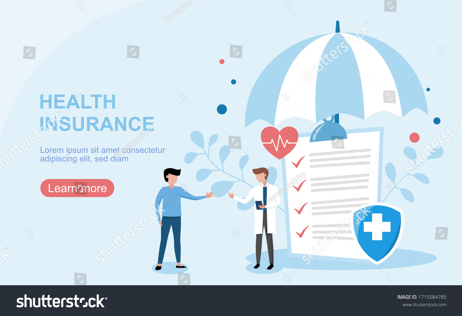 Health insurance concept.Healthcare, finance and medical service. Vector illustration about health insurance. #1715084785