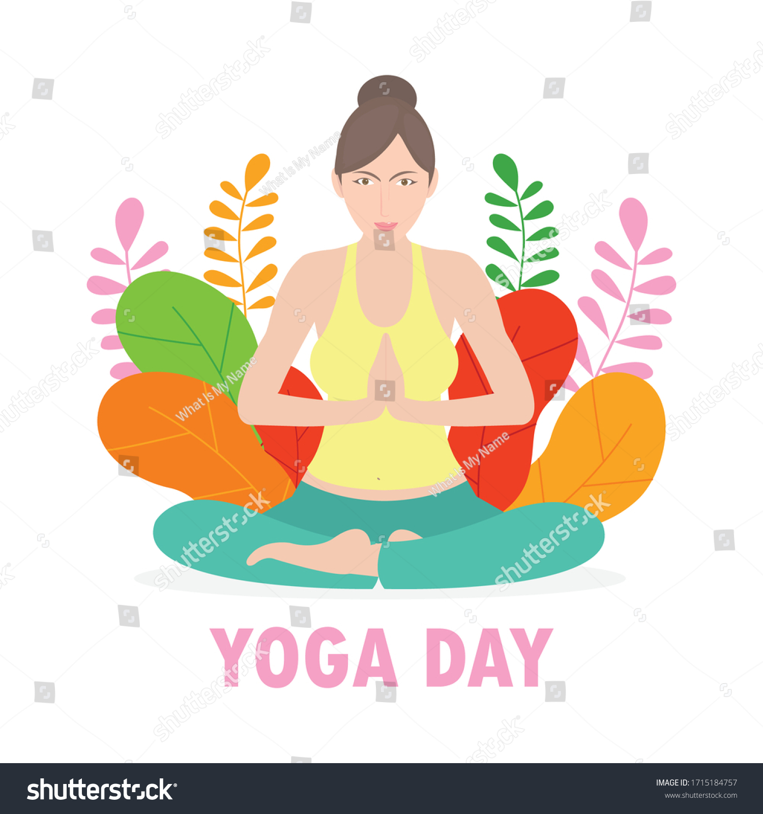 Happy International Yoga Day With Woman Doing - Royalty Free Stock 