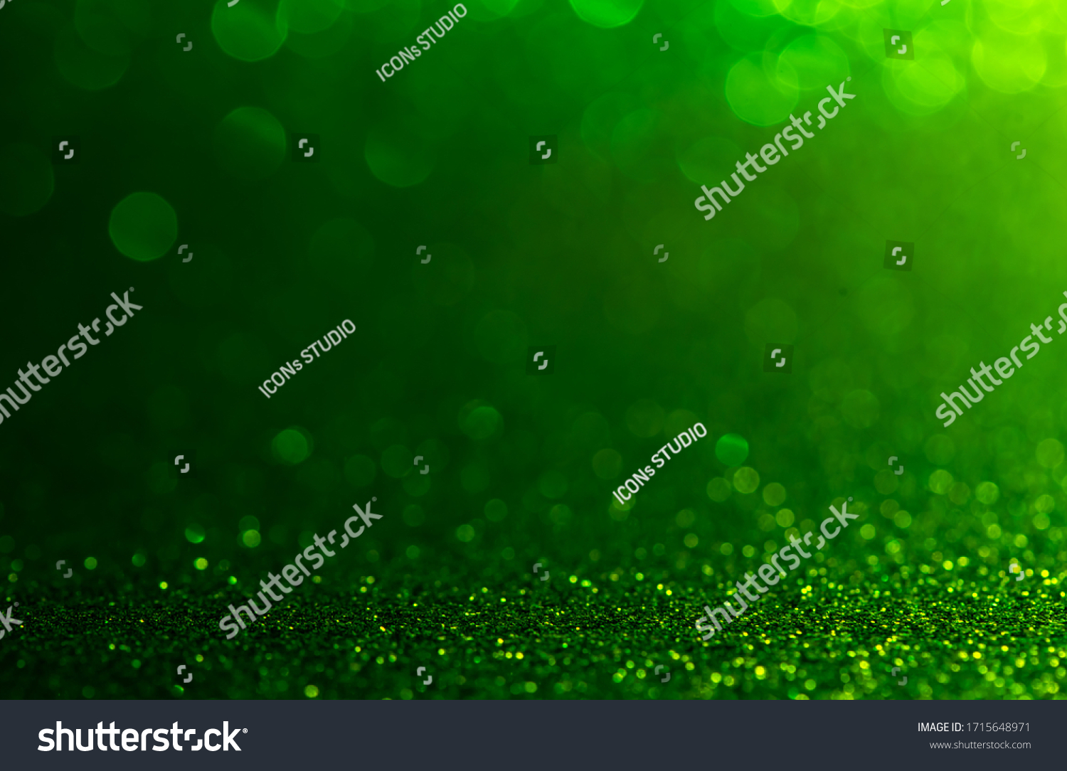 green Sparkling Lights Festive background with texture. Abstract Christmas twinkled bright bokeh defocused #1715648971